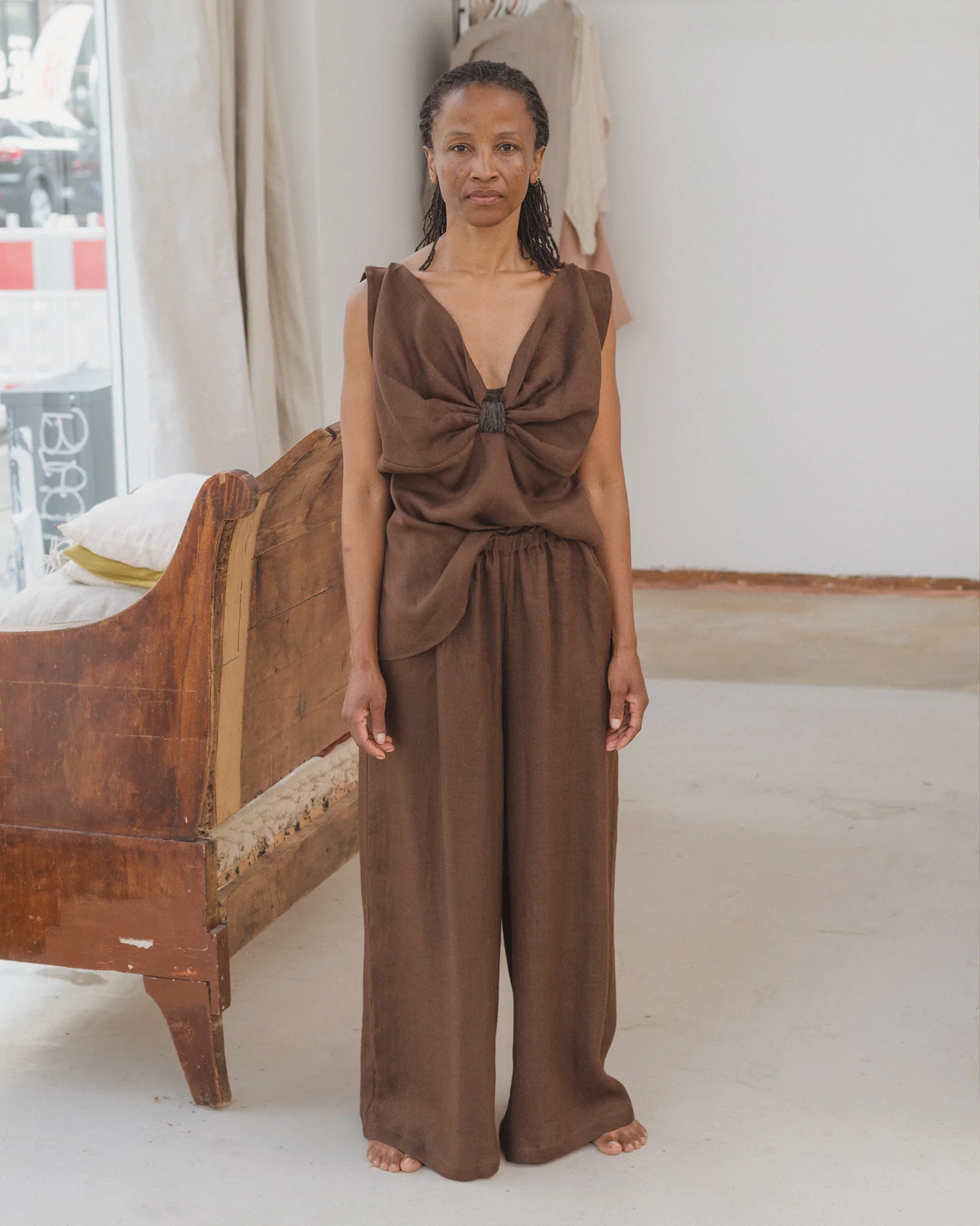 BASERANGE French Silk Linen SEPIA Tops Casual Pants BAS-TOSE-LI-SU25-BAKKE BROWN Tops - Image 9