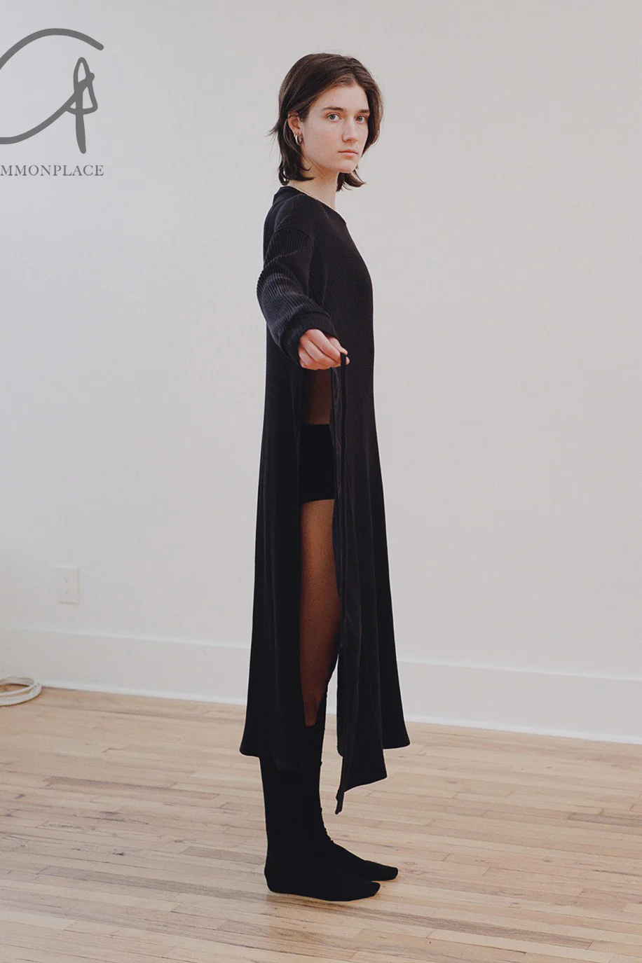 BASERANGE Long-Sleeved Dress with Drawstring Waist - DRSH Collection - Portugal - BAS-DRSH-RIB-000-HEI - Black - Image 10