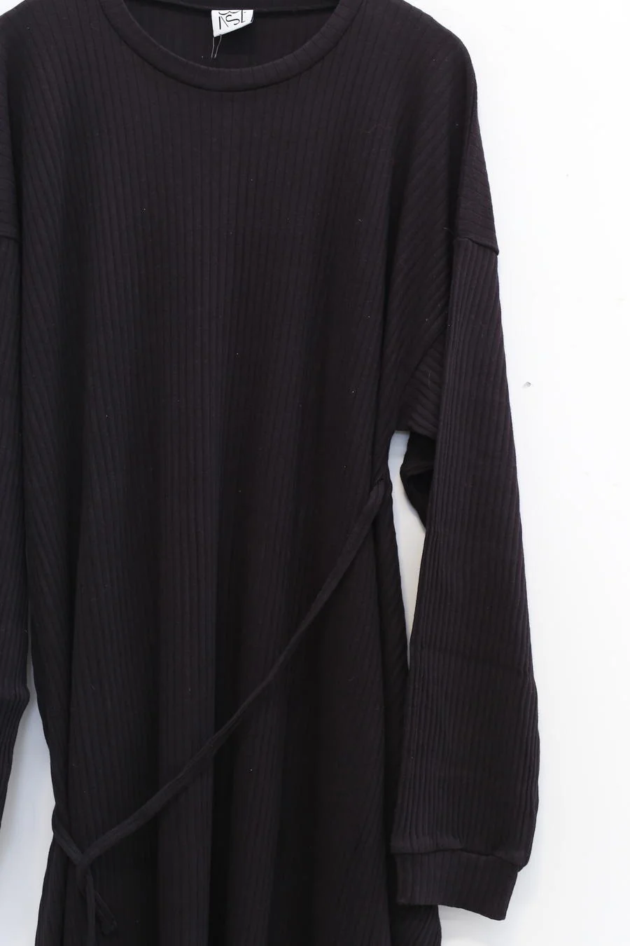 BASERANGE Long-Sleeved Dress with Drawstring Waist - DRSH Collection - Portugal - BAS-DRSH-RIB-000-HEI - Black - Image 2