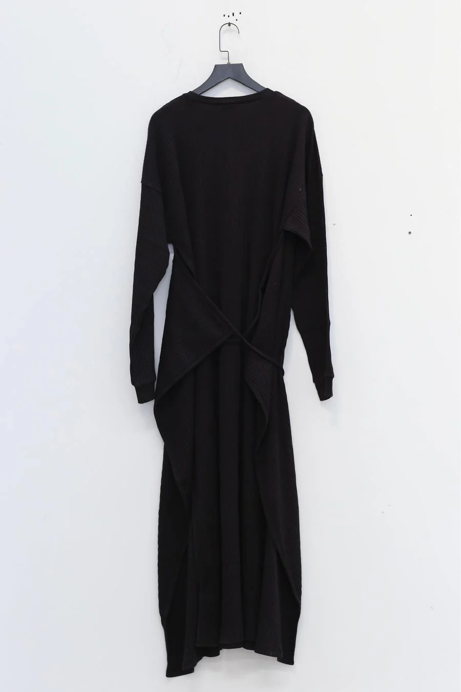 BASERANGE Long-Sleeved Dress with Drawstring Waist - DRSH Collection - Portugal - BAS-DRSH-RIB-000-HEI - Black - Image 4