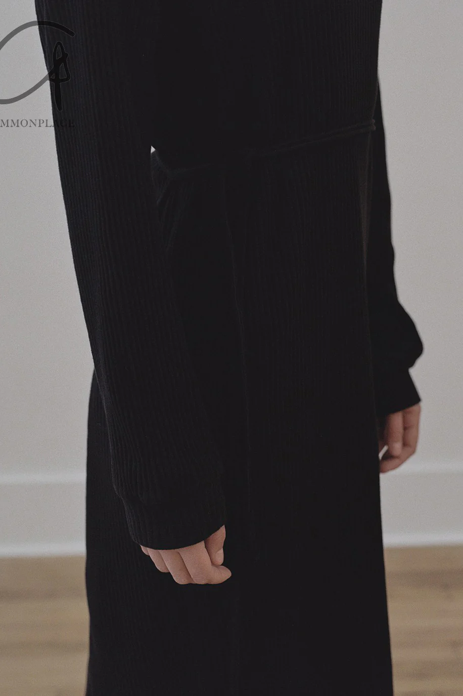 BASERANGE Long-Sleeved Dress with Drawstring Waist - DRSH Collection - Portugal - BAS-DRSH-RIB-000-HEI - Black - Image 6
