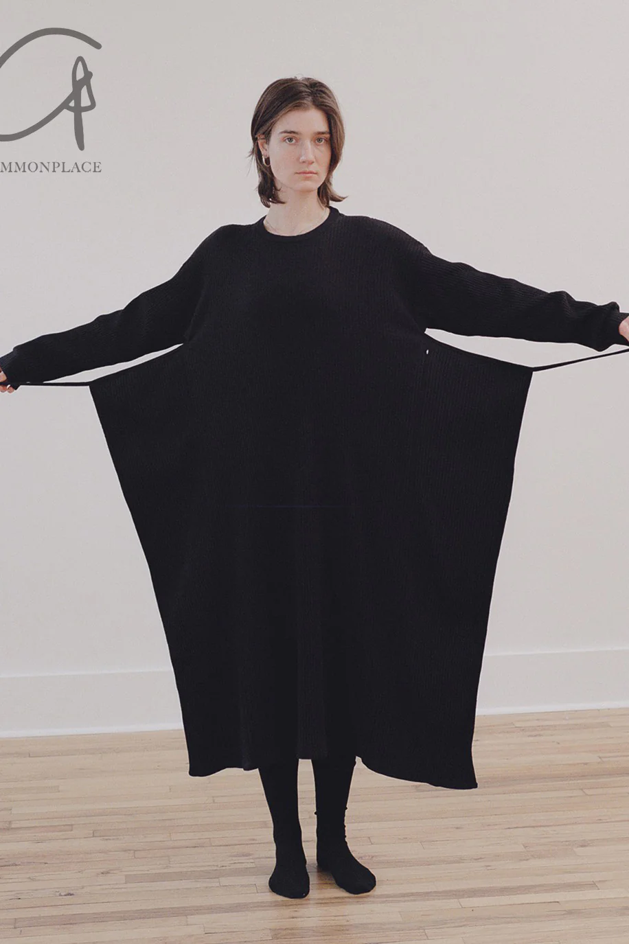BASERANGE Long-Sleeved Dress with Drawstring Waist - DRSH Collection - Portugal - BAS-DRSH-RIB-000-HEI - Black - Image 8