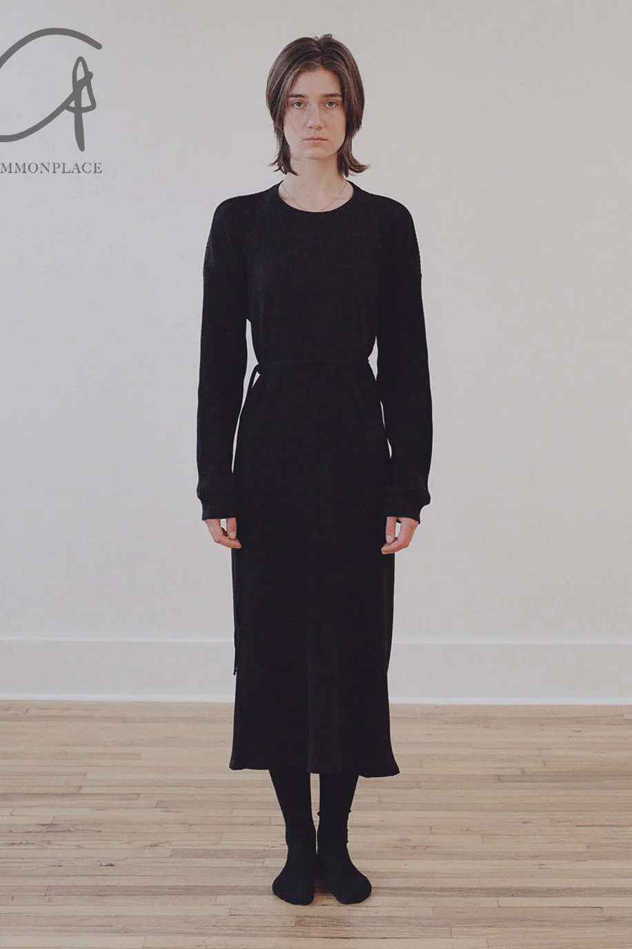 BASERANGE Long-Sleeved Dress with Drawstring Waist - DRSH Collection - Portugal - BAS-DRSH-RIB-000-HEI - Black - Image 9