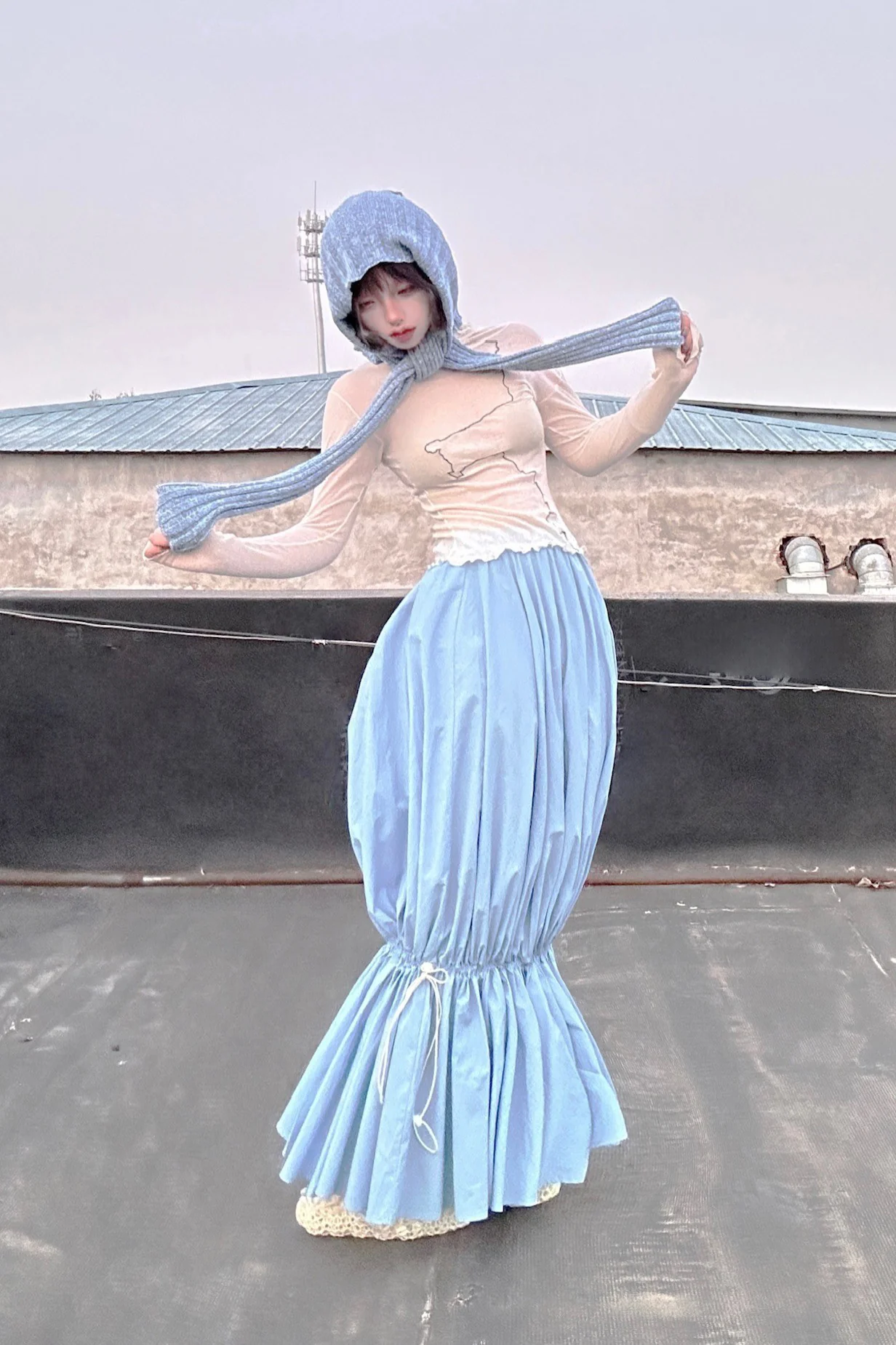 BASERANGE LUCE skirt SKLUC-PO-WI23 blue - Image 14