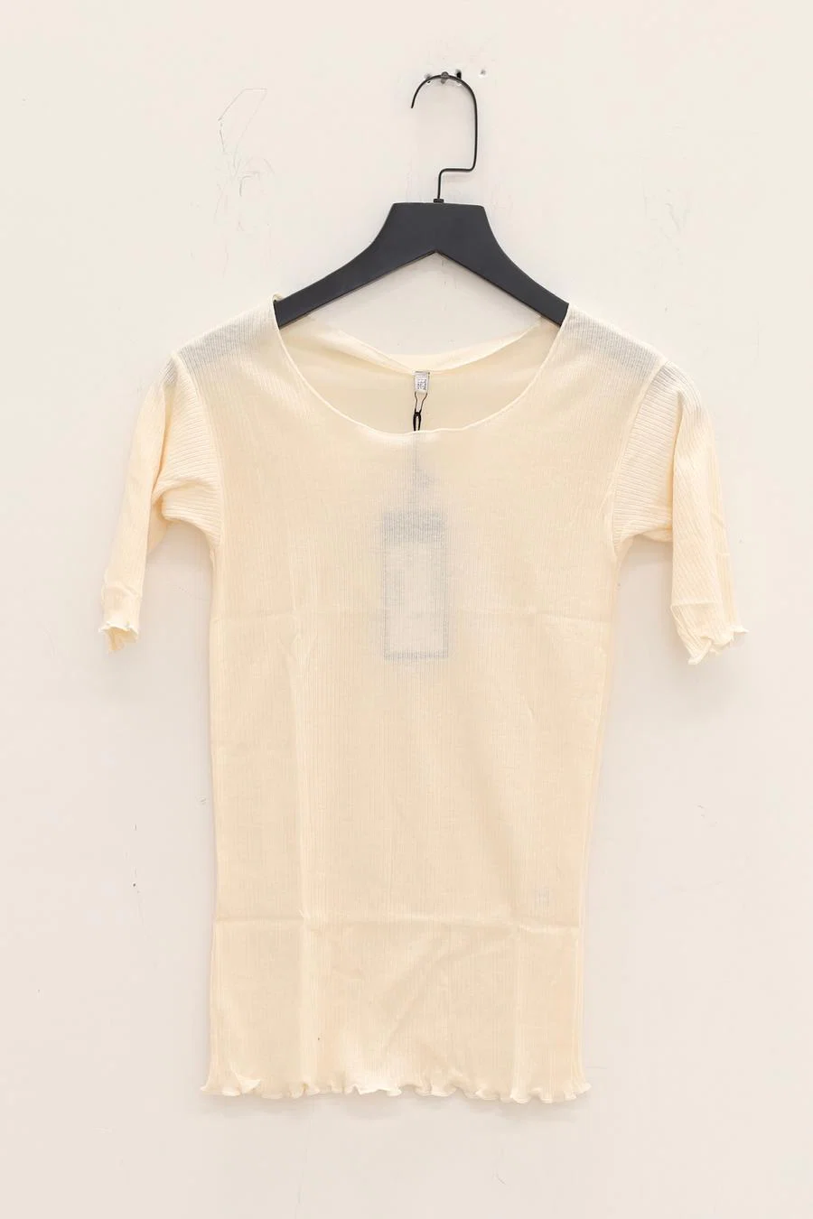 BASERANGE Round neck ruffled ribbed cotton T-shirt TOPA series collection France BAS-TOPA-WA-WI22-MIBAI Off-white TOPA-RB-000 - Image 5