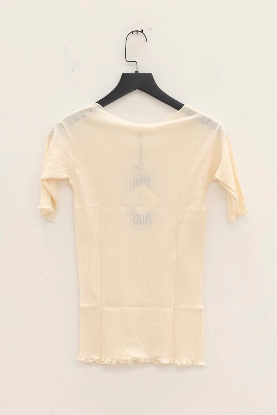 BASERANGE Round neck ruffled ribbed cotton T-shirt TOPA series collection France BAS-TOPA-WA-WI22-MIBAI Off-white TOPA-RB-000 - Image 6