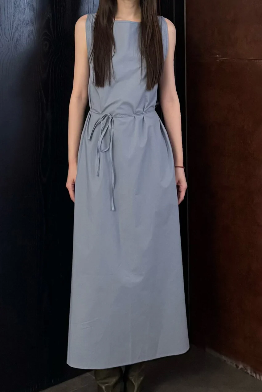 BASERANGE SP26 Organic Cotton Plain Weave Dress BAS-DRDC-PO-SP26-NB (NELSON BLUE) - Image 2