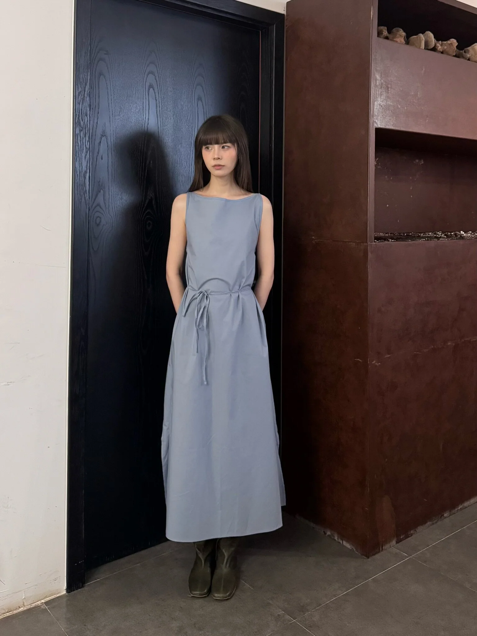 BASERANGE SP26 Organic Cotton Plain Weave Dress BAS-DRDC-PO-SP26-NB (NELSON BLUE) - Image 3