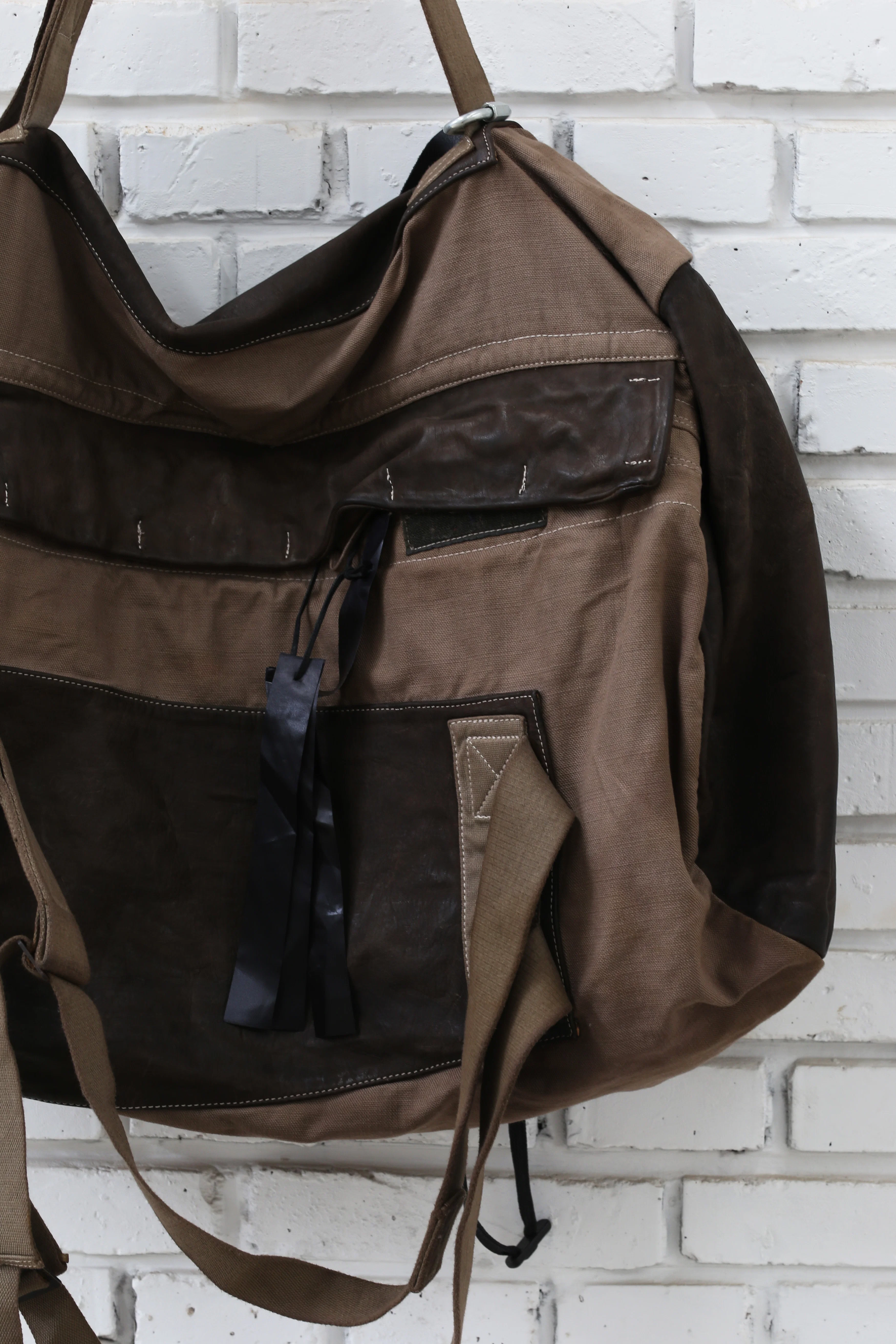 BORIS BIDJAN SABERI Leather and linen stitching travel bag INFANTERY BAG1 F1944+FMM20036 - Image 3