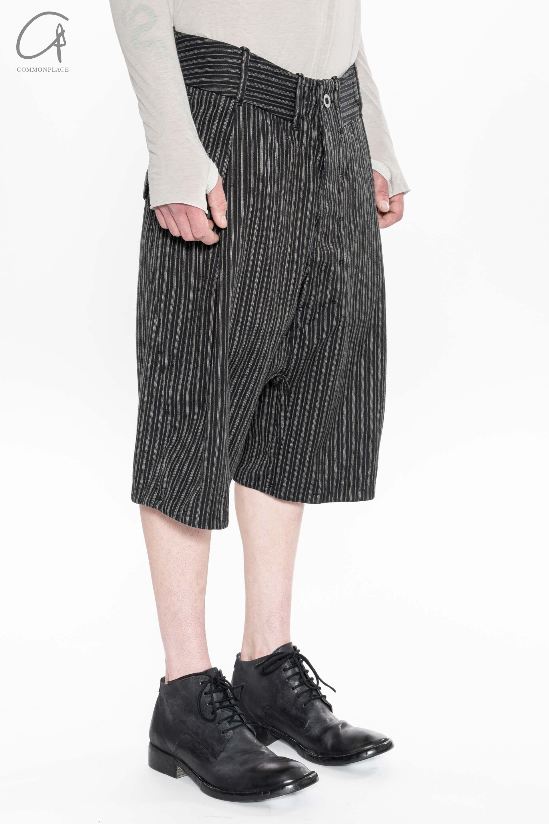 Boris Bidjan Saberi Striped Casual Shorts Cotton P1.1 F1603D-RH Dyed Black - Image 2