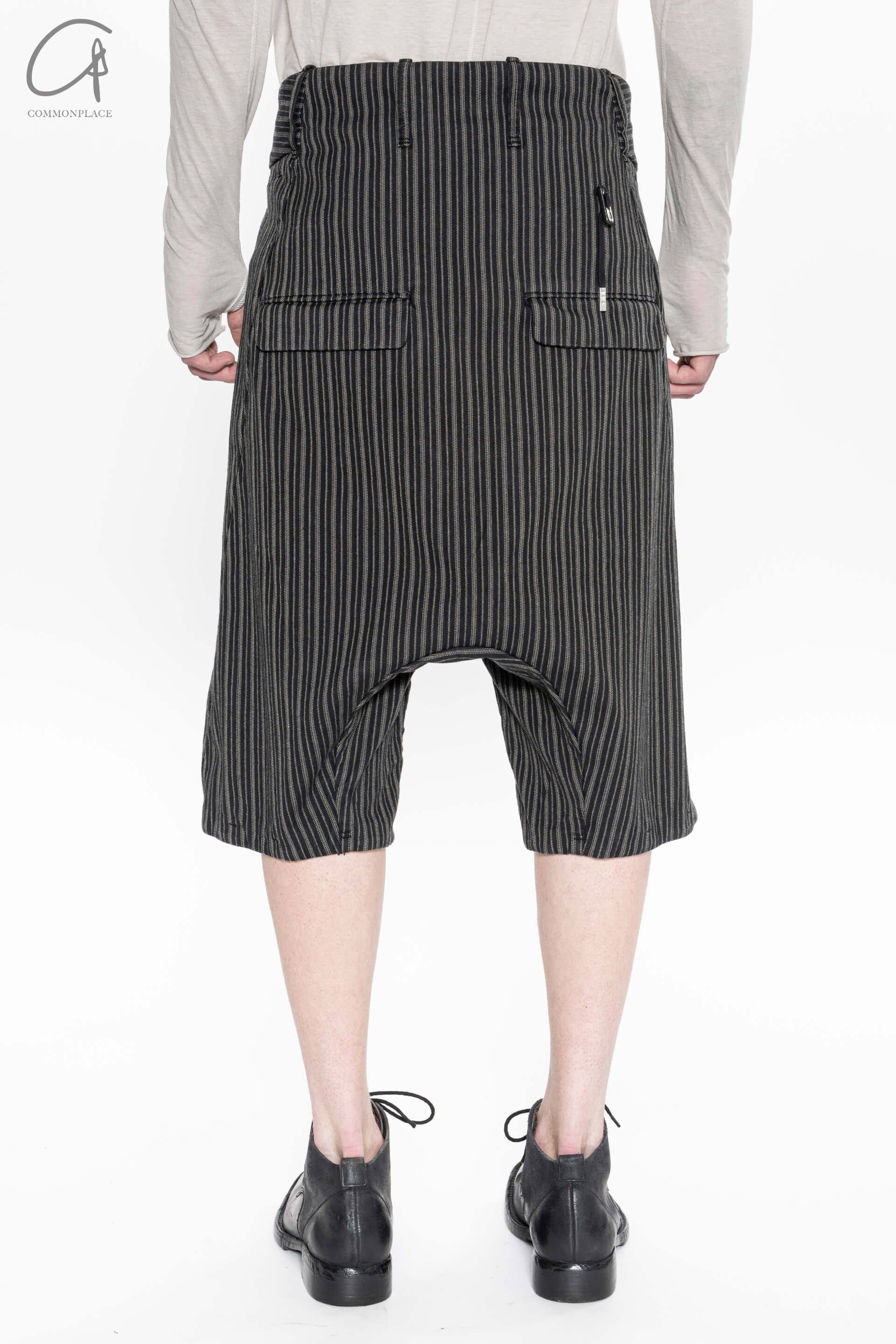 Boris Bidjan Saberi Striped Casual Shorts Cotton P1.1 F1603D-RH Dyed Black - Image 3