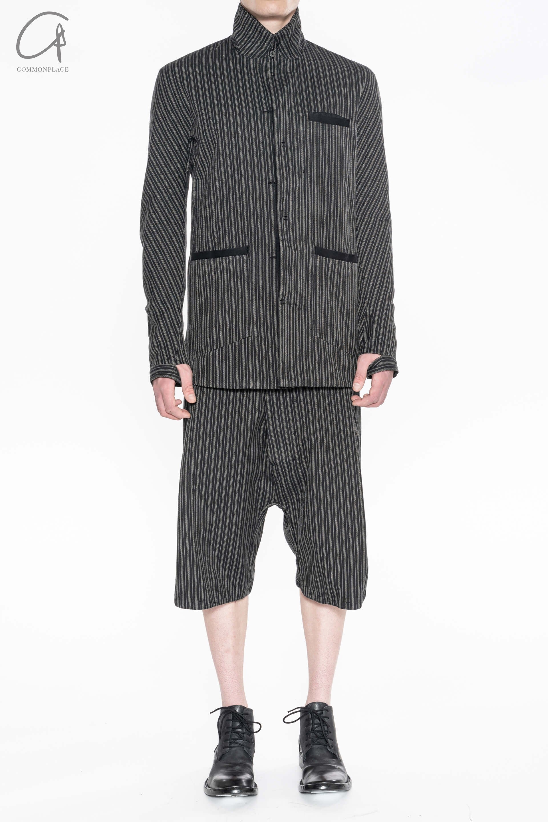 Boris Bidjan Saberi Striped Casual Shorts Cotton P1.1 F1603D-RH Dyed Black - Image 4