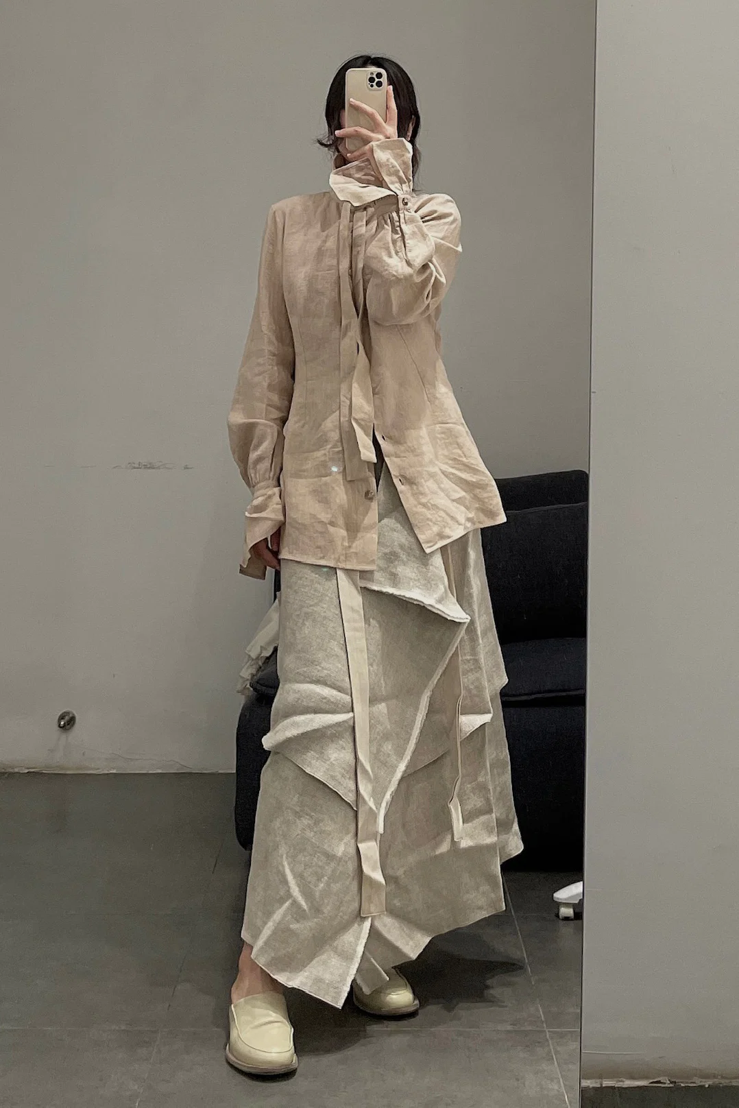 Cherevichkiotvichki tie-front dyed shirt collection with slightly gathered cuffs CHE-50AW16-XING apricot (94AW18) - Image 14