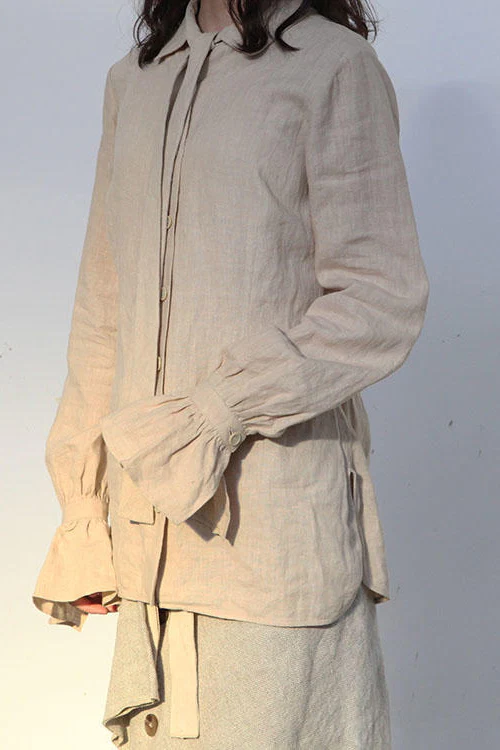 Cherevichkiotvichki tie-front dyed shirt collection with slightly gathered cuffs CHE-50AW16-XING apricot (94AW18) - Image 5