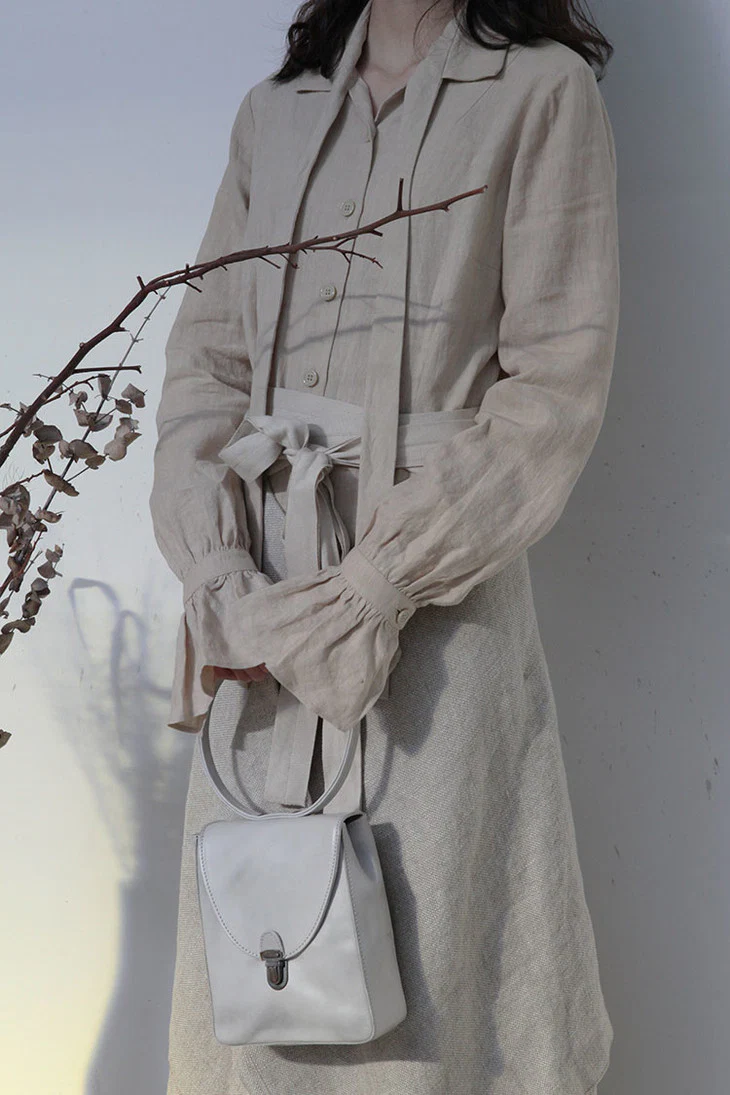 Cherevichkiotvichki tie-front dyed shirt collection with slightly gathered cuffs CHE-50AW16-XING apricot (94AW18) - Image 6