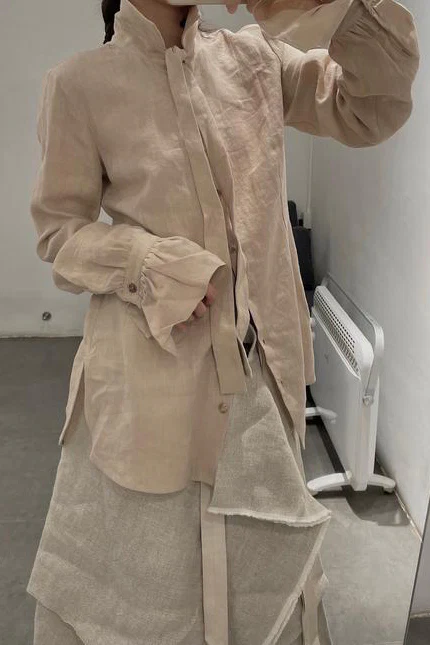 Cherevichkiotvichki tie-front dyed shirt collection with slightly gathered cuffs CHE-50AW16-XING apricot (94AW18) - Image 7