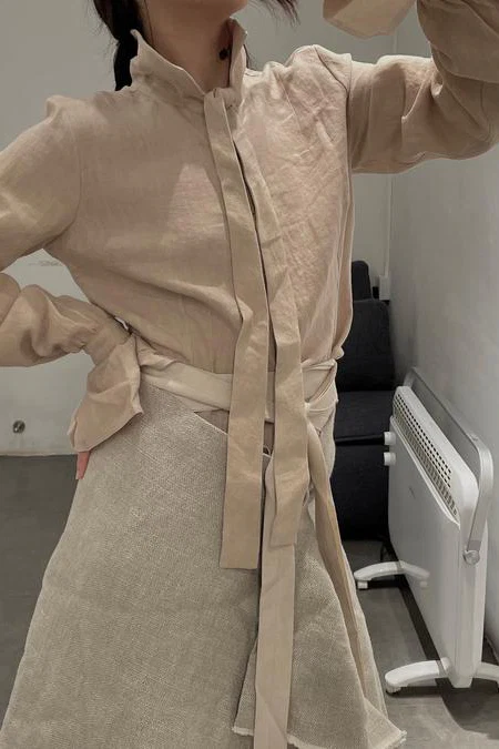 Cherevichkiotvichki tie-front dyed shirt collection with slightly gathered cuffs CHE-50AW16-XING apricot (94AW18) - Image 9