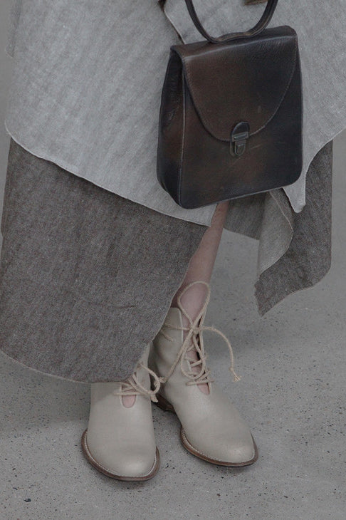 Cherevichkiotvichki pointed toe lace-up wedge-bottomed cowhide short boots UK CHE-15-2020-LBAI cold white - Image 23