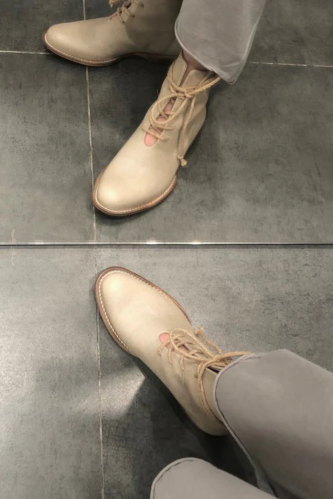 Cherevichkiotvichki pointed toe lace-up wedge-bottomed cowhide short boots UK CHE-15-2020-LBAI cold white - Image 27