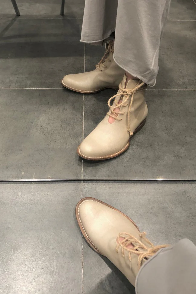 Cherevichkiotvichki pointed toe lace-up wedge-bottomed cowhide short boots UK CHE-15-2020-LBAI cold white - Image 28