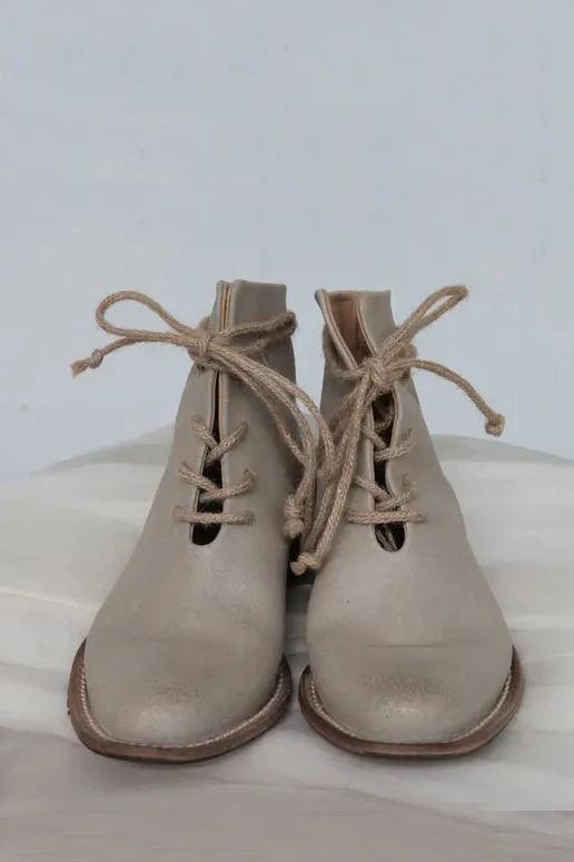 Cherevichkiotvichki pointed toe lace-up wedge-bottomed cowhide short boots UK CHE-15-2020-LBAI cold white - Image 3