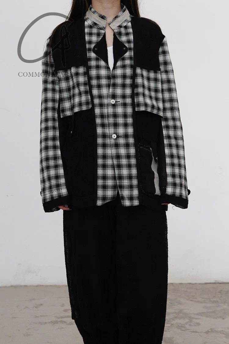 COMMUNS Sheer Mesh Contrast Lapel Pullover Jacket SS21-C131B - Image 2