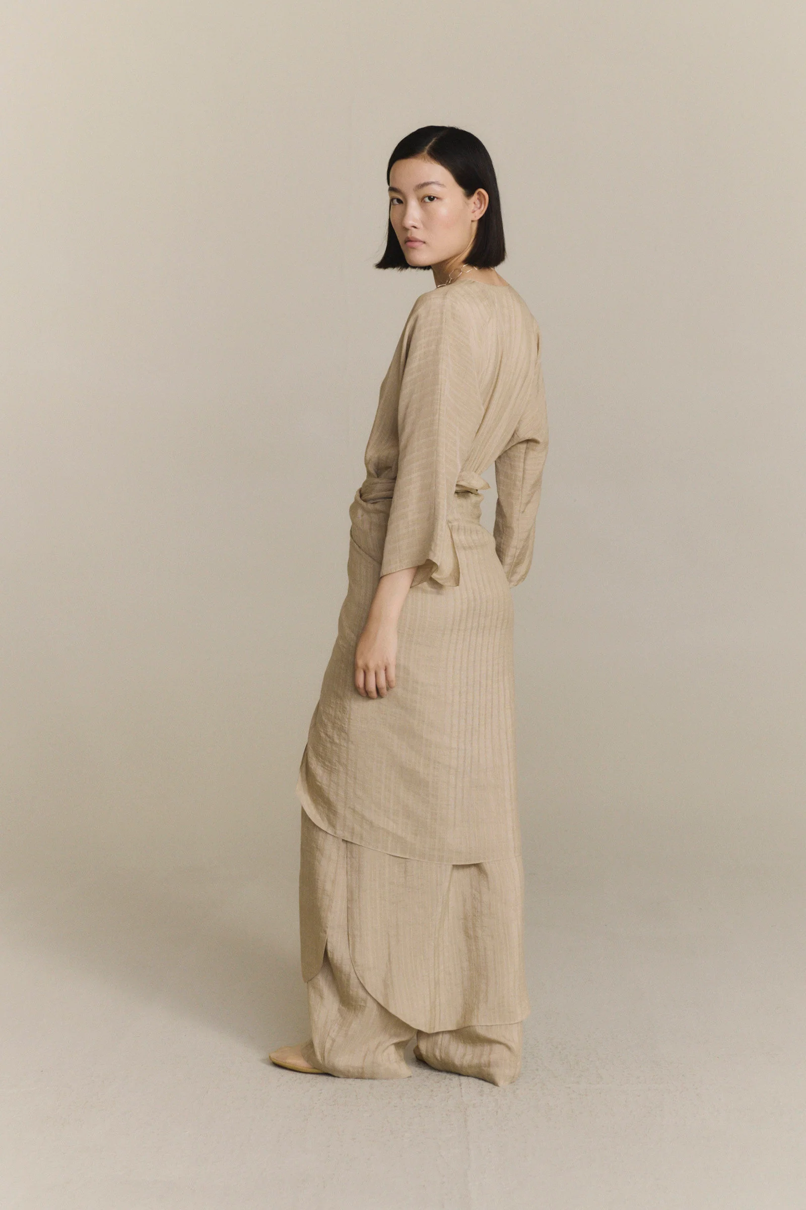 Cortana 25 Early Autumn Eloise Dress, Spain, CTN-PS26-A3859-BEIGE JACQUARD STRIPES - Image 11