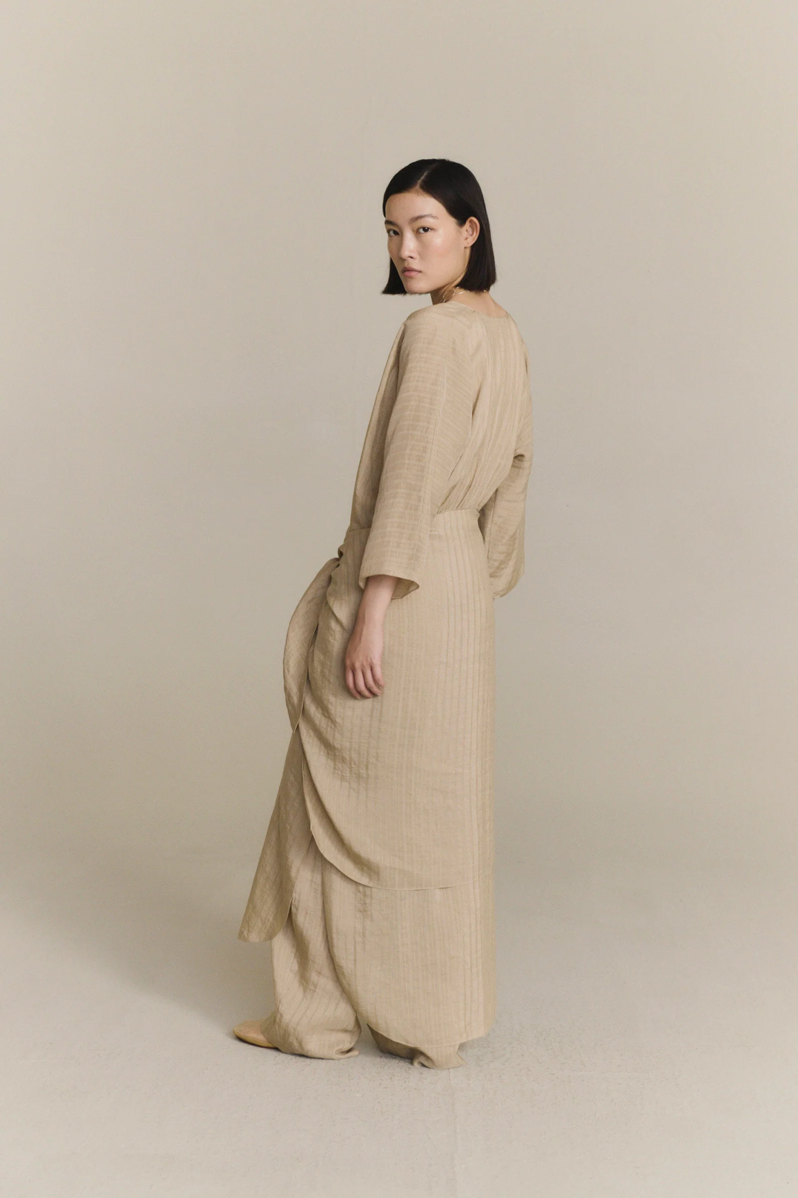 Cortana 25 Early Autumn Eloise Dress, Spain, CTN-PS26-A3859-BEIGE JACQUARD STRIPES - Image 12