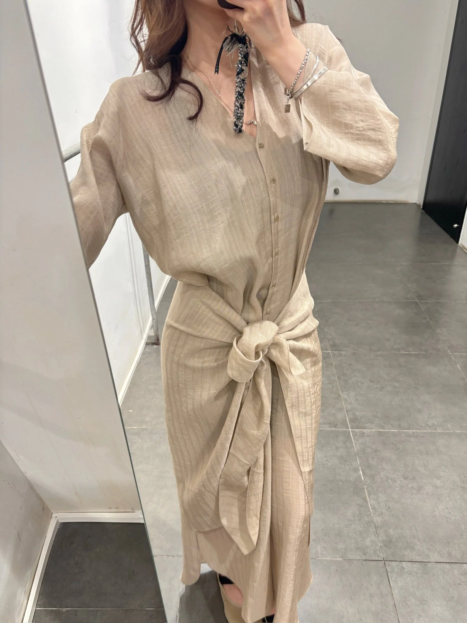 Cortana 25 Early Autumn Eloise Dress, Spain, CTN-PS26-A3859-BEIGE JACQUARD STRIPES - Image 19