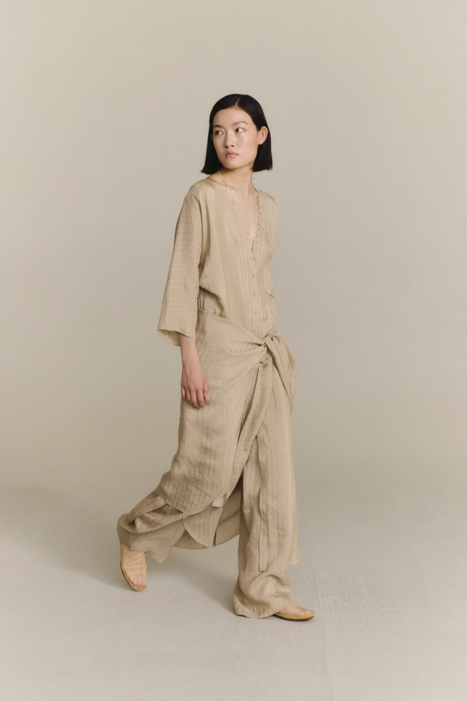 Cortana 25 Early Autumn Eloise Dress, Spain, CTN-PS26-A3859-BEIGE JACQUARD STRIPES - Image 2