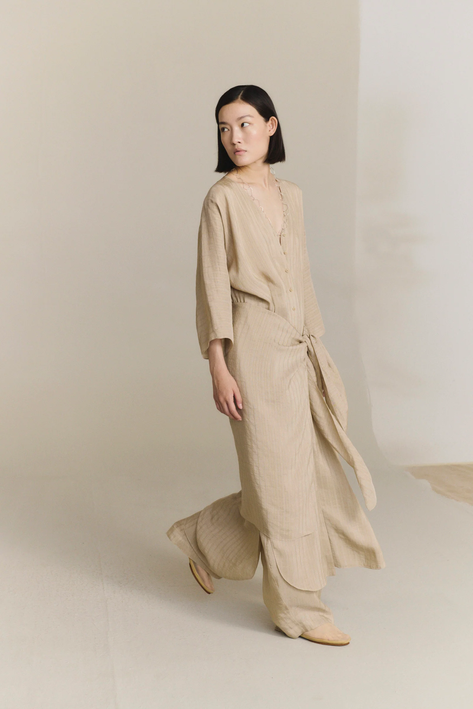 Cortana 25 Early Autumn Eloise Dress, Spain, CTN-PS26-A3859-BEIGE JACQUARD STRIPES - Image 4