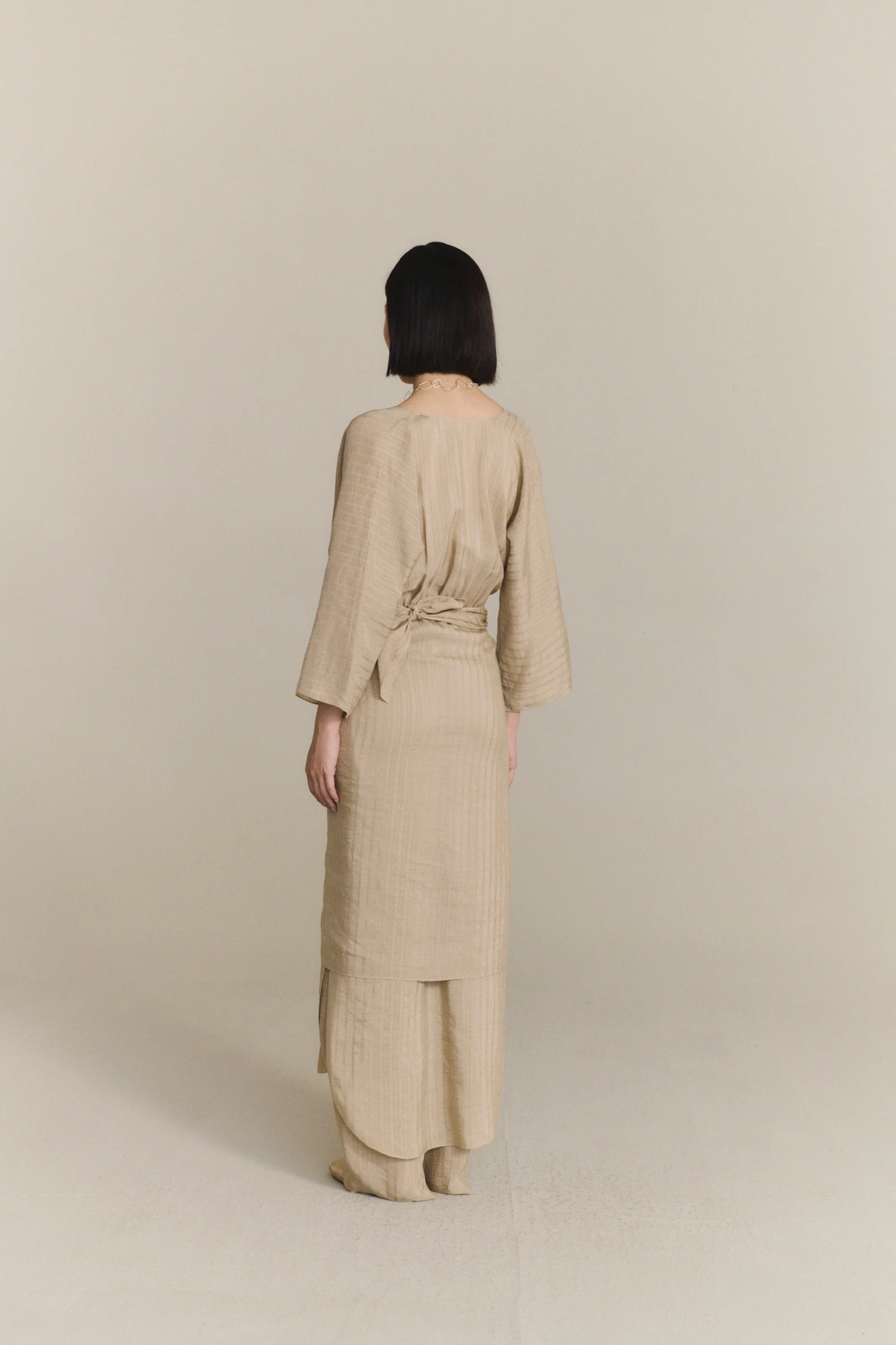 Cortana 25 Early Autumn Eloise Dress, Spain, CTN-PS26-A3859-BEIGE JACQUARD STRIPES - Image 5