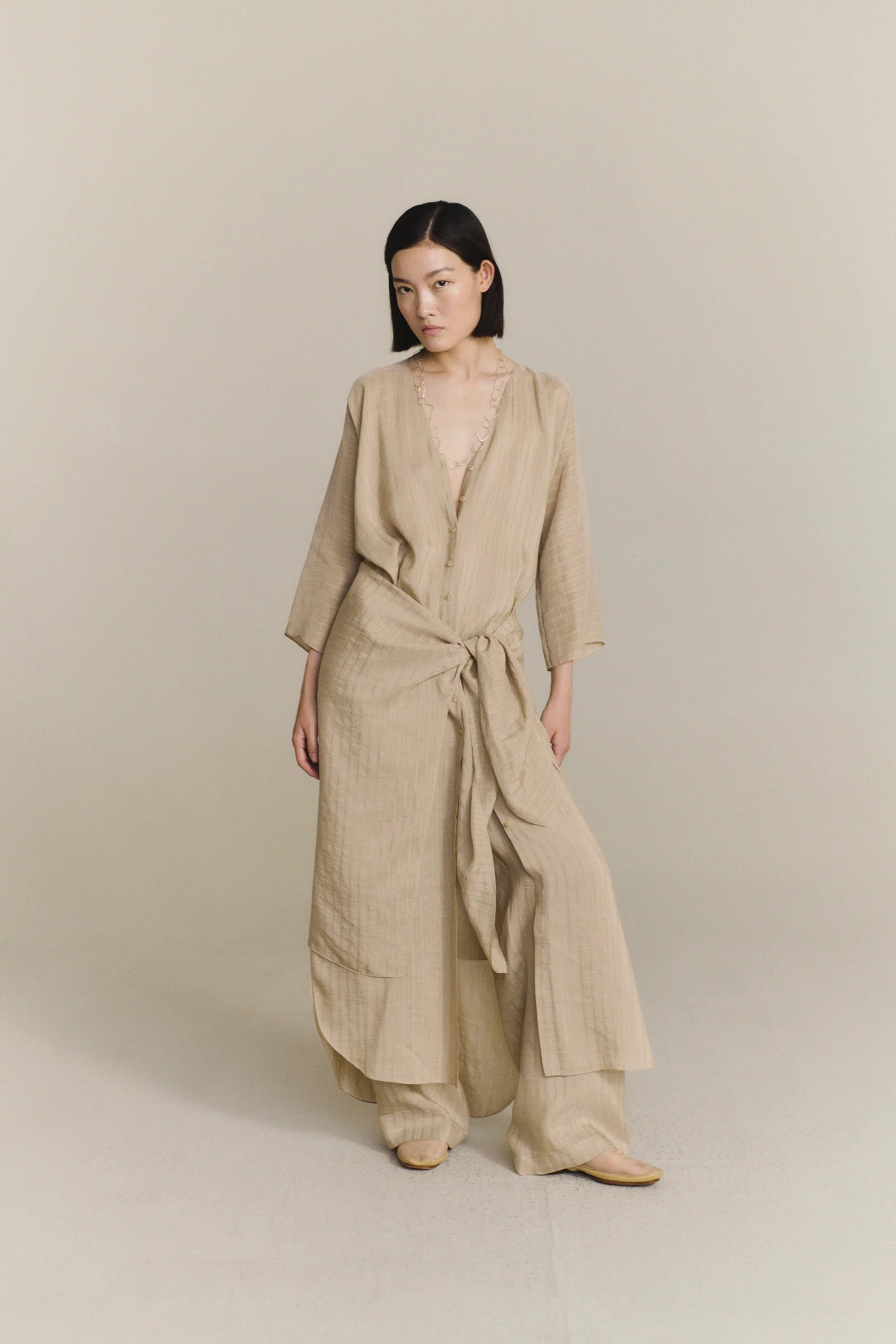 Cortana 25 Early Autumn Eloise Dress, Spain, CTN-PS26-A3859-BEIGE JACQUARD STRIPES - Image 6