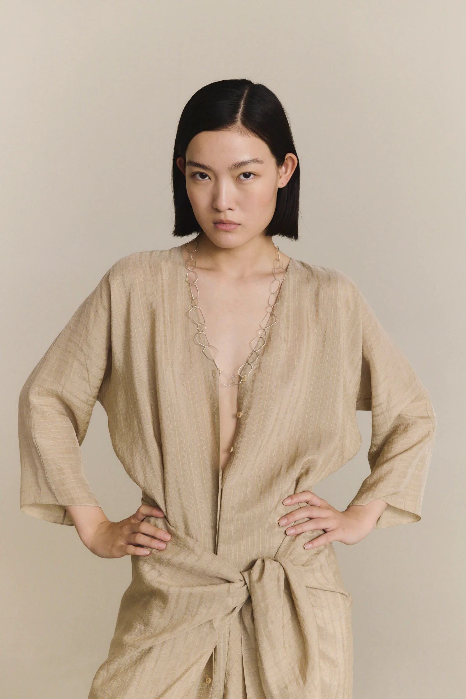Cortana 25 Early Autumn Eloise Dress, Spain, CTN-PS26-A3859-BEIGE JACQUARD STRIPES - Image 8