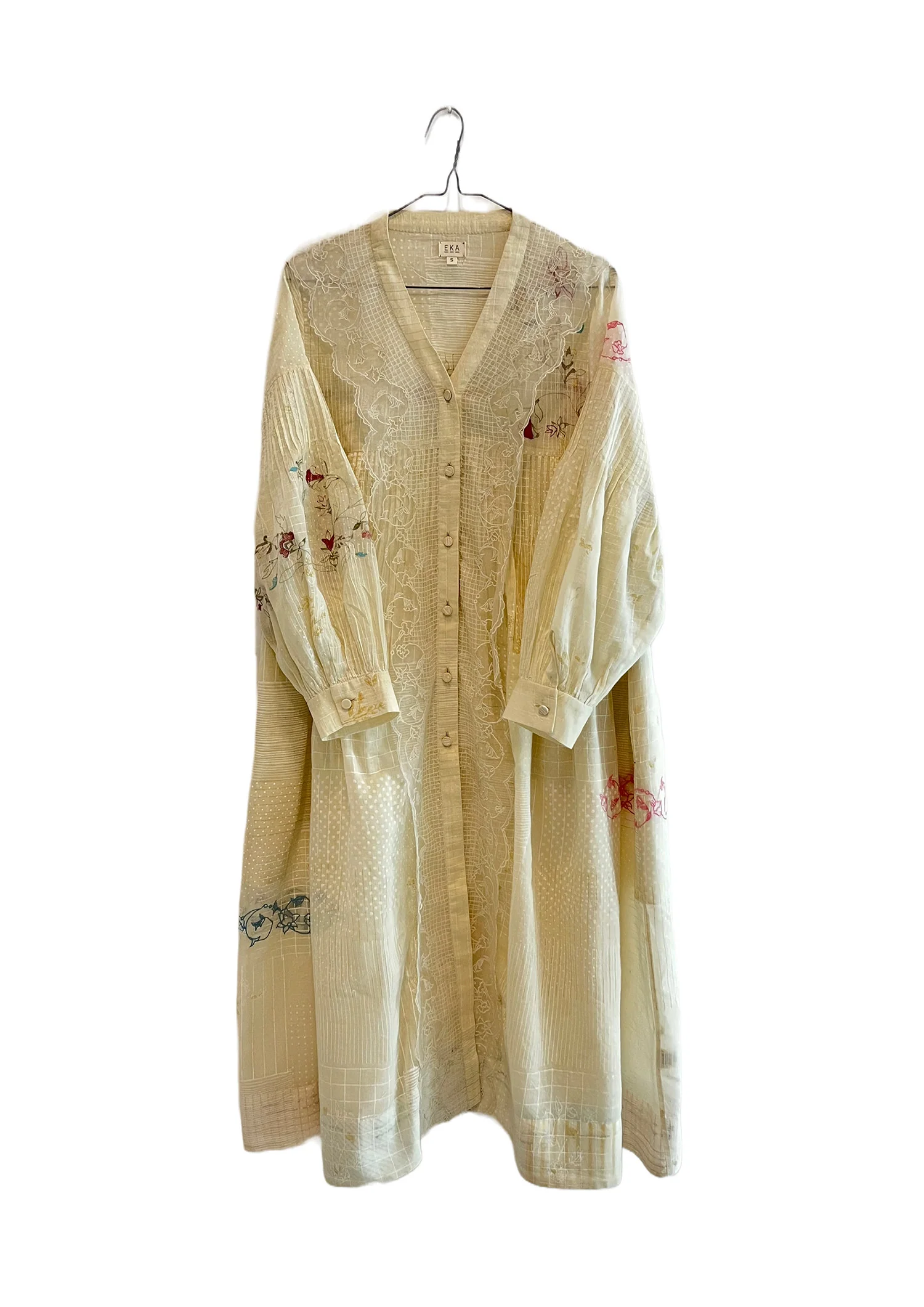 EKA 25 Spring/Summer Front Open Button Down V-Neck Dress EKA-SS/25/76/VIOLA-ECRU - Image 7