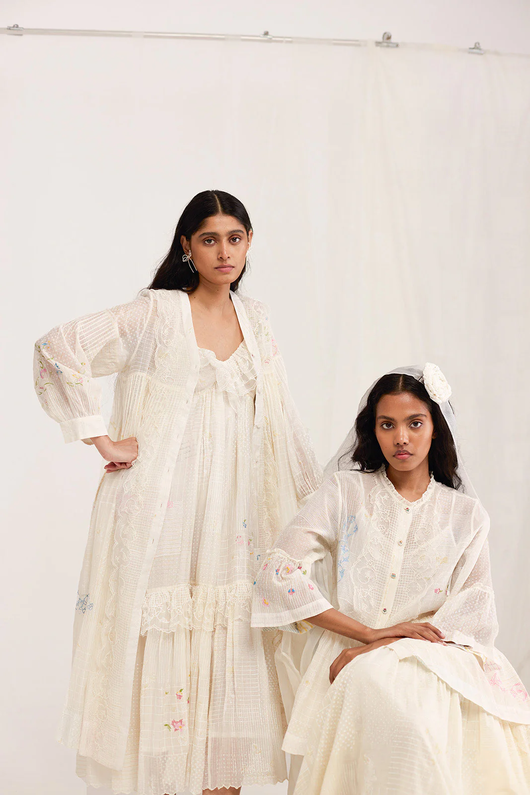 EKA 25 Spring/Summer Front Open Button Down V-Neck Dress EKA-SS/25/76/VIOLA-ECRU - Image 8
