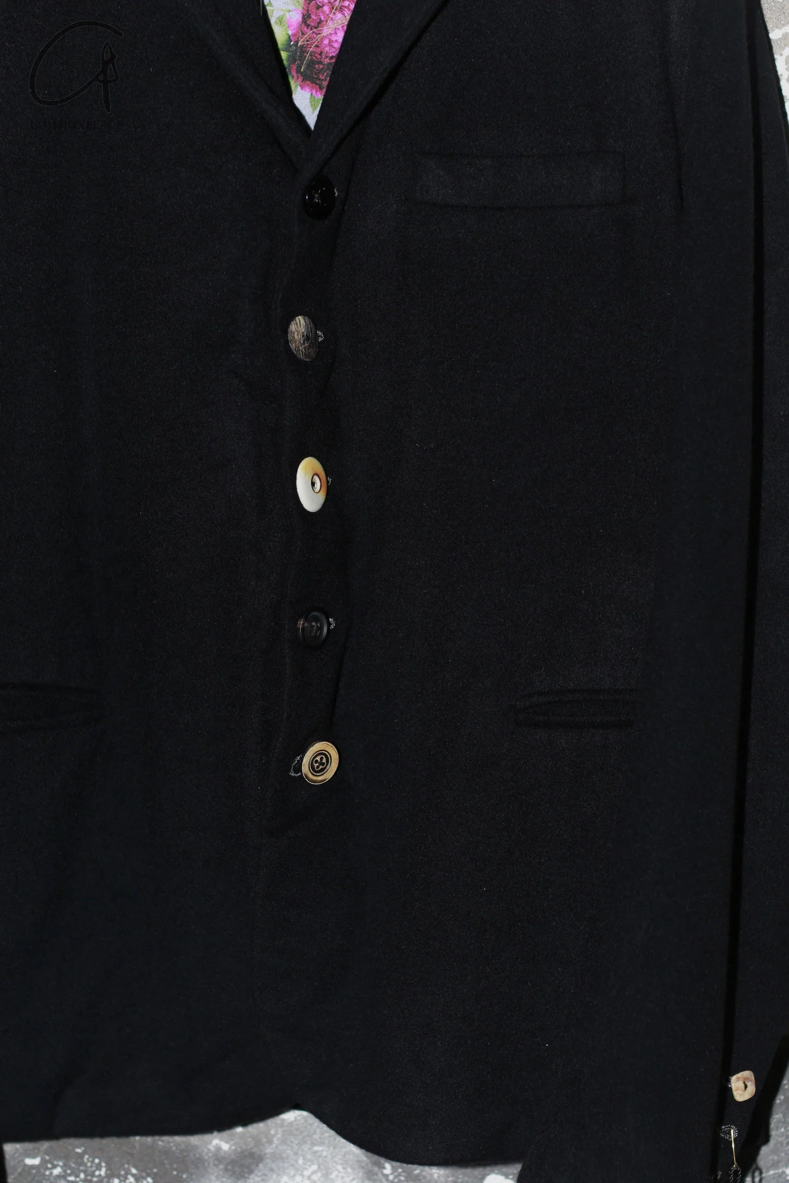 GEOFFREY B. SMALL Silk Cashmere Lined Jacket Italy Handmade Unisex GBS-GJ04special2-SYH Hand Dyed Black Grey Floral GJ04 - Image 2