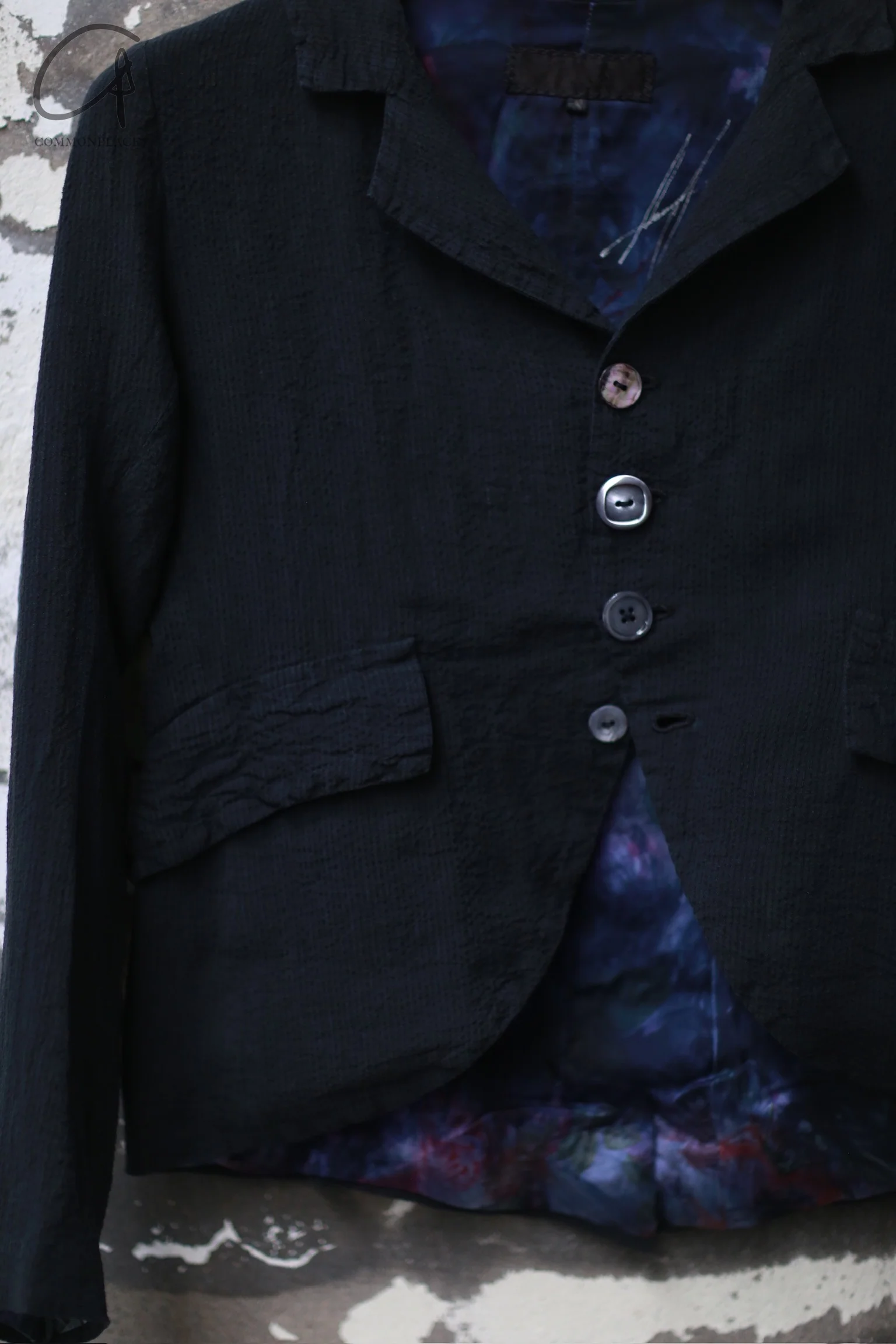 GEOFFREY B. SMALL Ultralight Silk Linen Jacket Handmade Italy GBS-EVWJ01special-SHJL Dark Navy/accidental blue floral EVWJ01 - Image 2