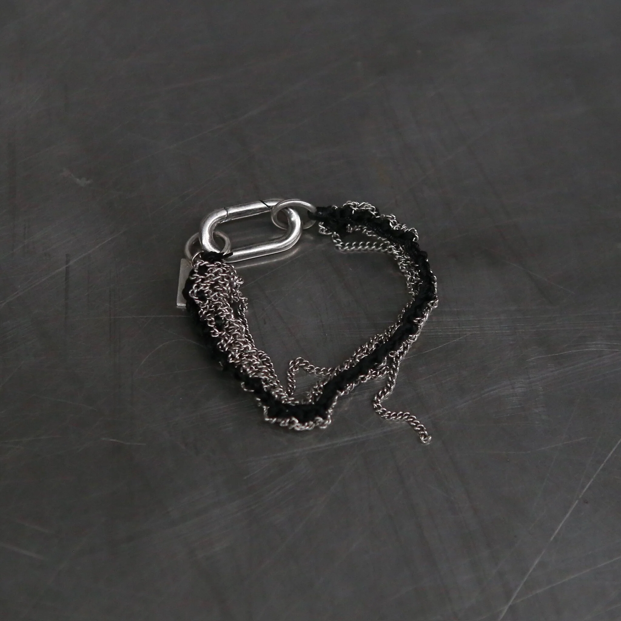 GOTI BR1207 Crochet Chain Black Cotton Yarn Bracelet, Italy, 925 Sterling Silver GT-BR1207-0 - Image 3