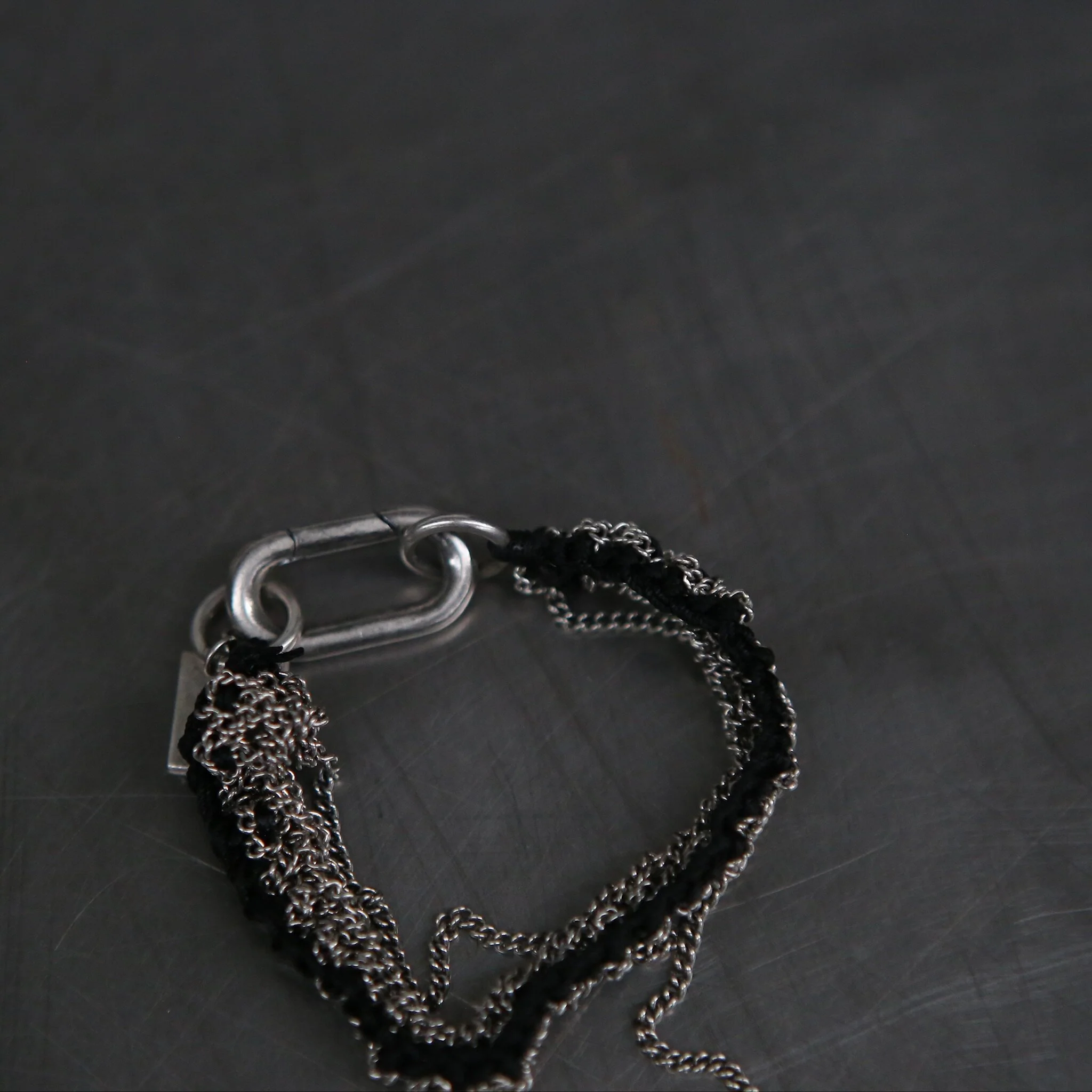GOTI BR1207 Crochet Chain Black Cotton Yarn Bracelet, Italy, 925 Sterling Silver GT-BR1207-0 - Image 4