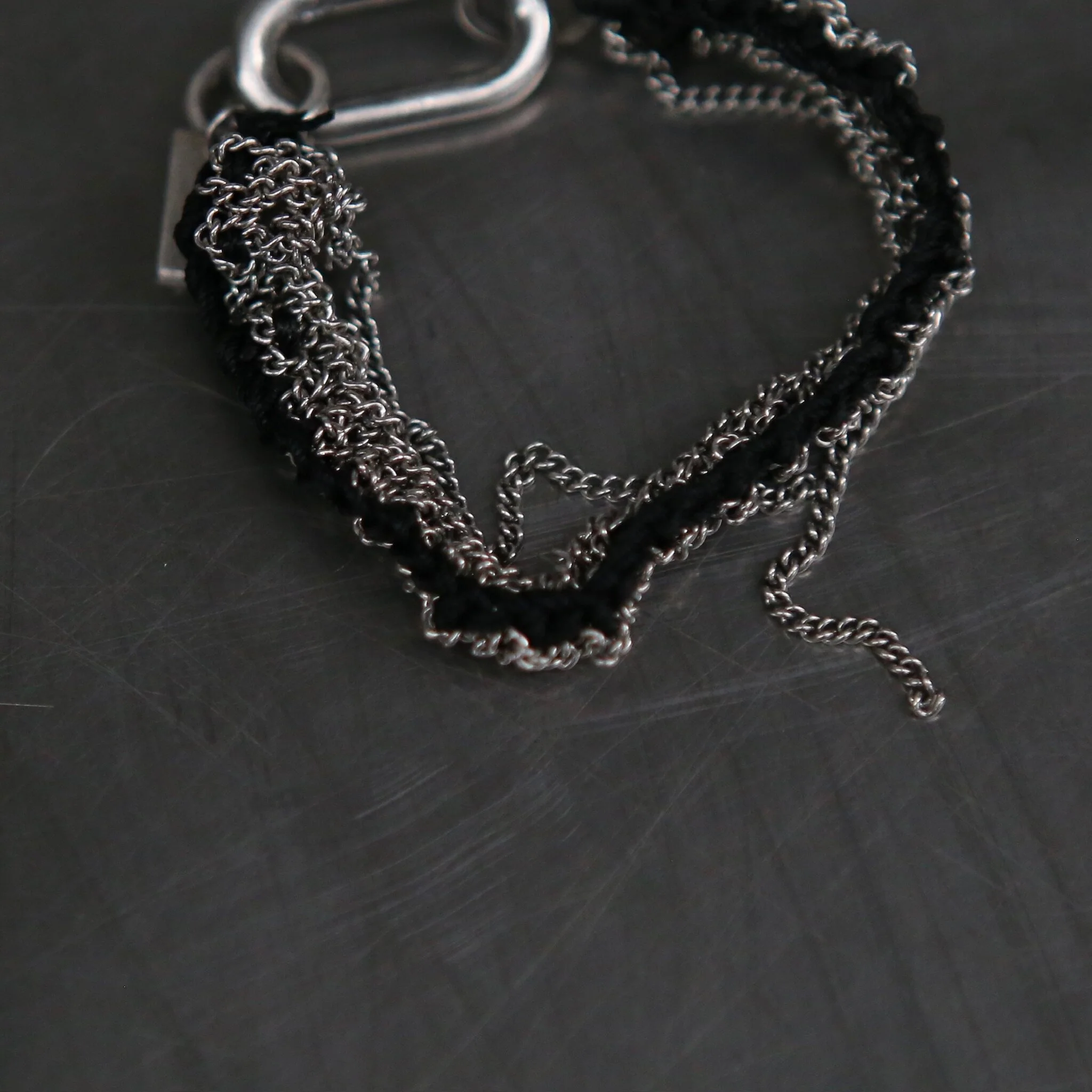 GOTI BR1207 Crochet Chain Black Cotton Yarn Bracelet, Italy, 925 Sterling Silver GT-BR1207-0 - Image 5