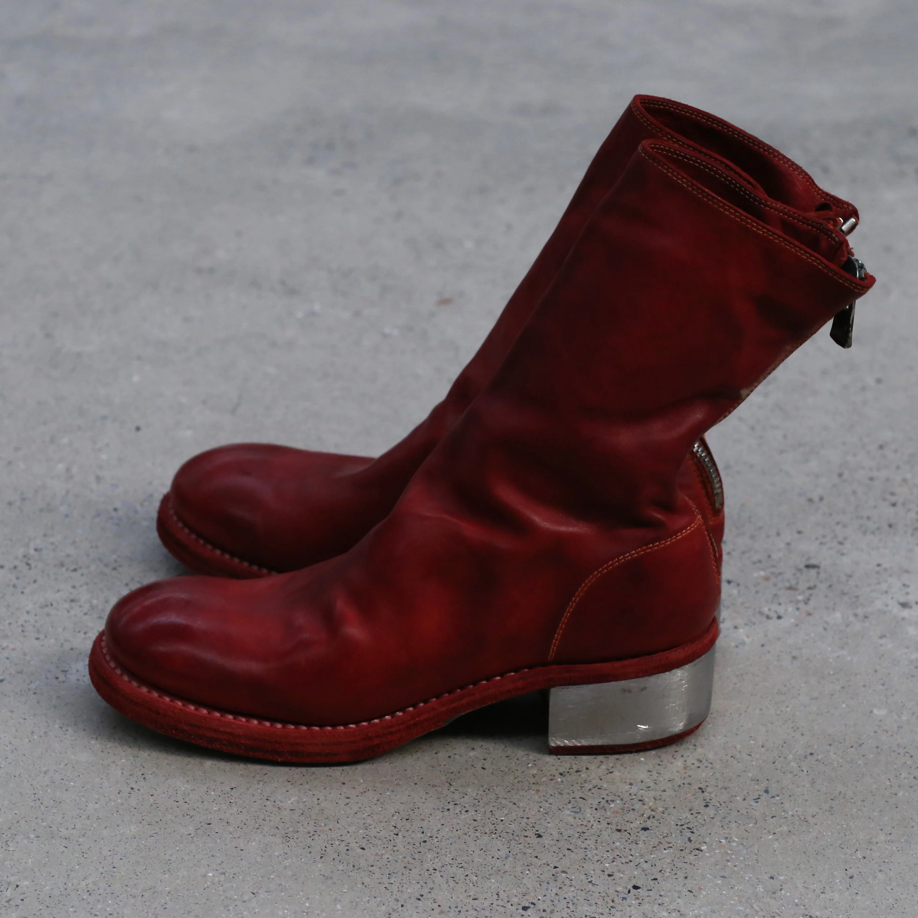 Guidi 788ZI series soft horse leather back zipper mid-tube metal heel boots Italy GD-788ZI-HONG red