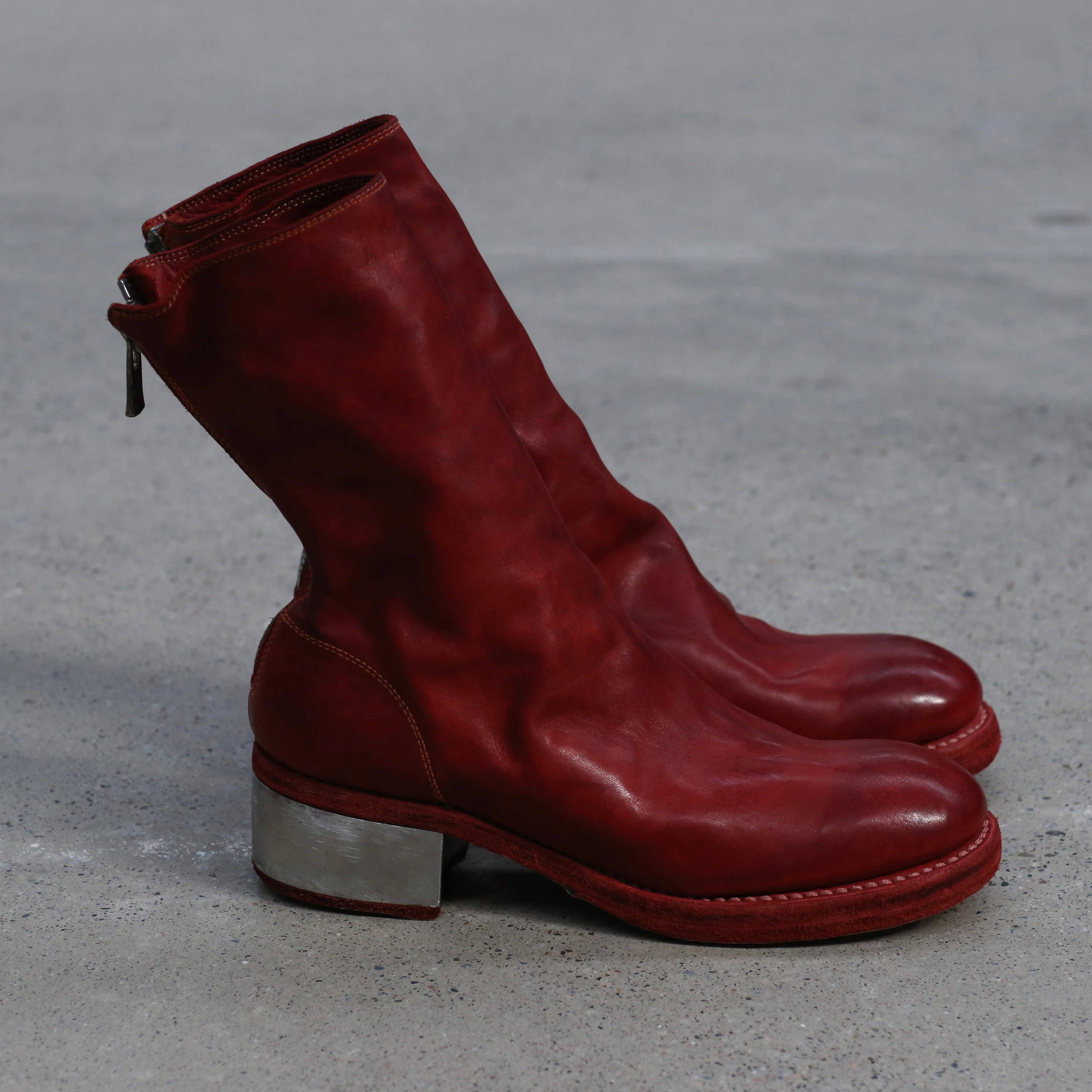 Guidi 788ZI series soft horse leather back zipper mid-tube metal heel boots Italy GD-788ZI-HONG red - Image 2