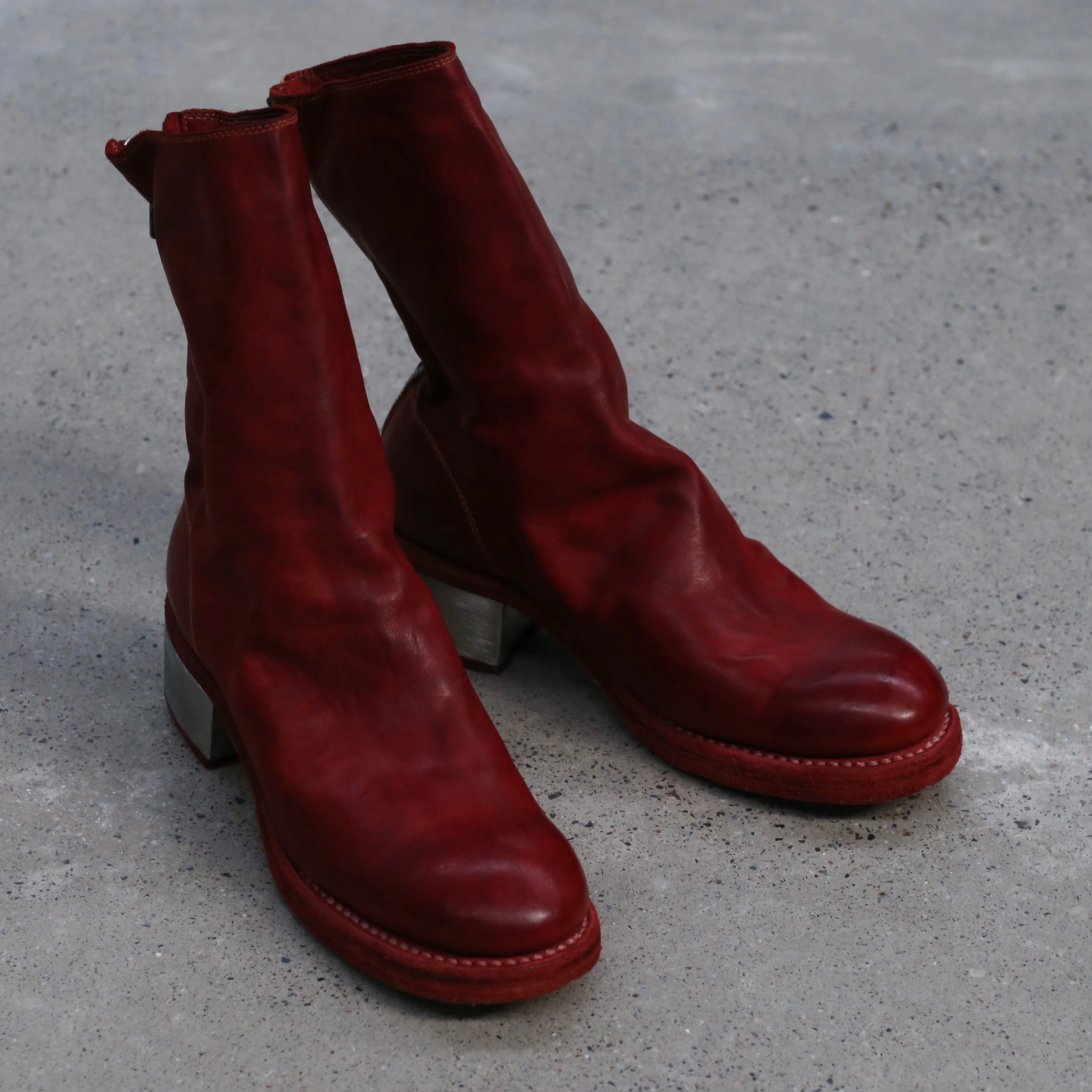 Guidi 788ZI series soft horse leather back zipper mid-tube metal heel boots Italy GD-788ZI-HONG red - Image 3