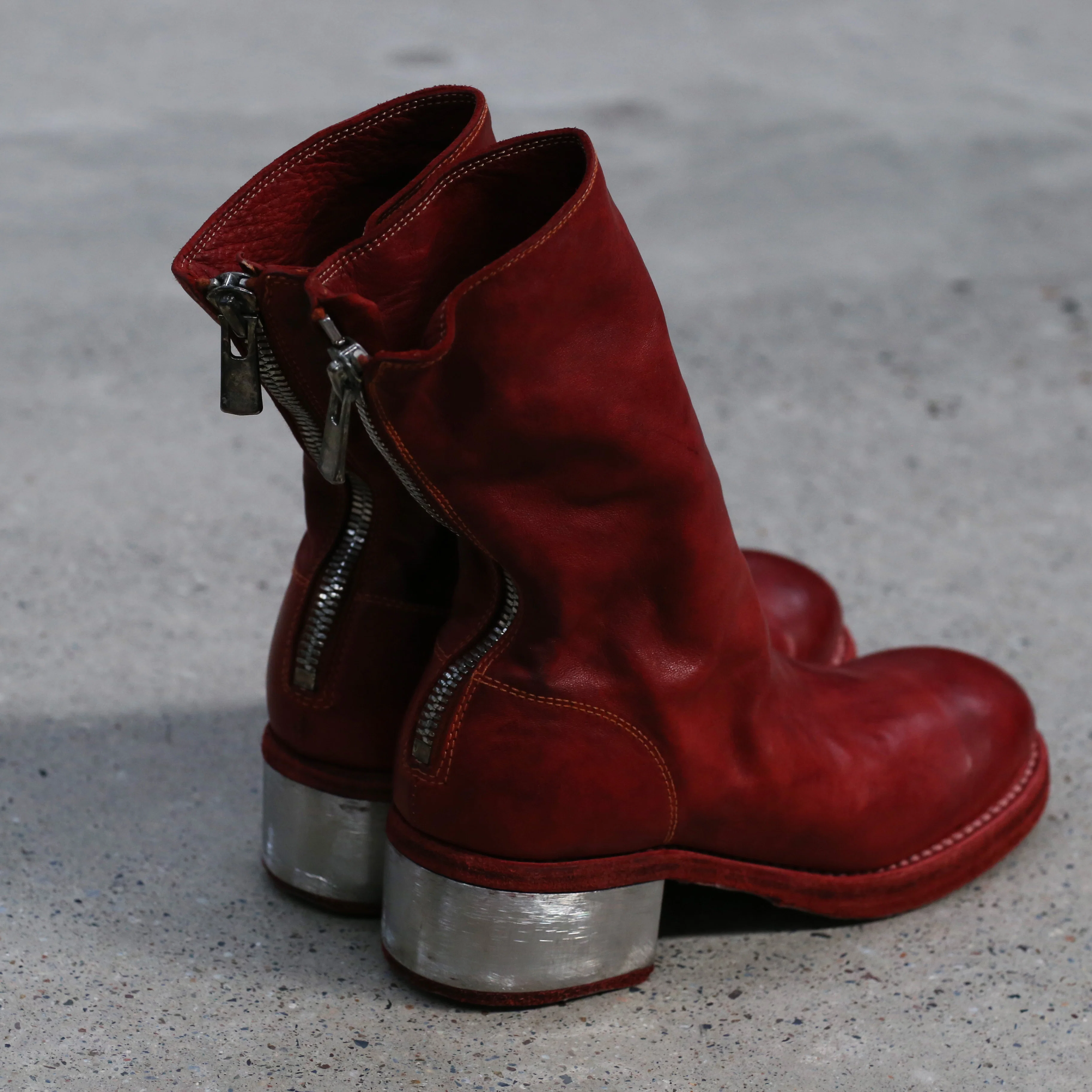 Guidi 788ZI series soft horse leather back zipper mid-tube metal heel boots Italy GD-788ZI-HONG red - Image 4