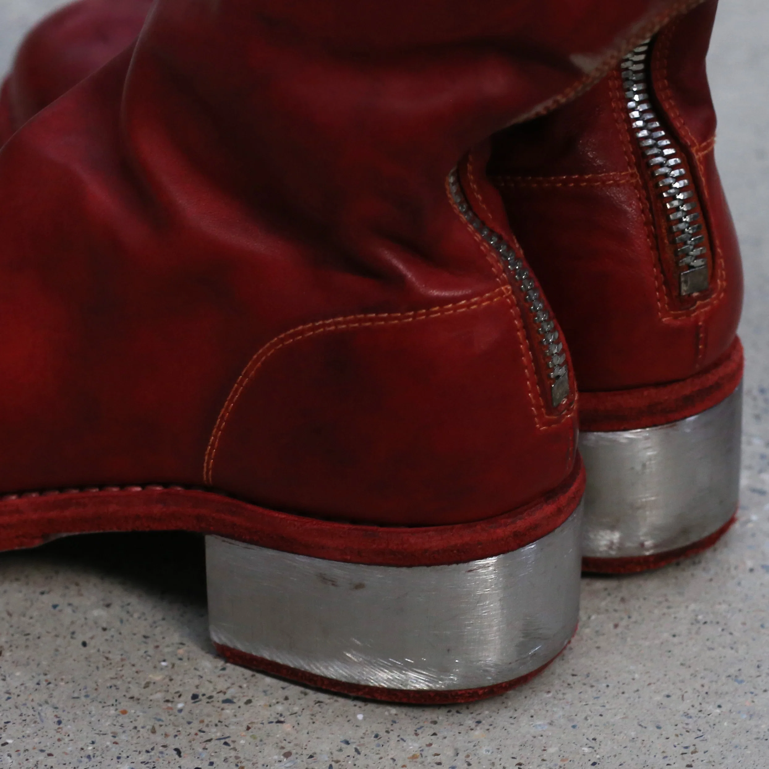 Guidi 788ZI series soft horse leather back zipper mid-tube metal heel boots Italy GD-788ZI-HONG red - Image 6