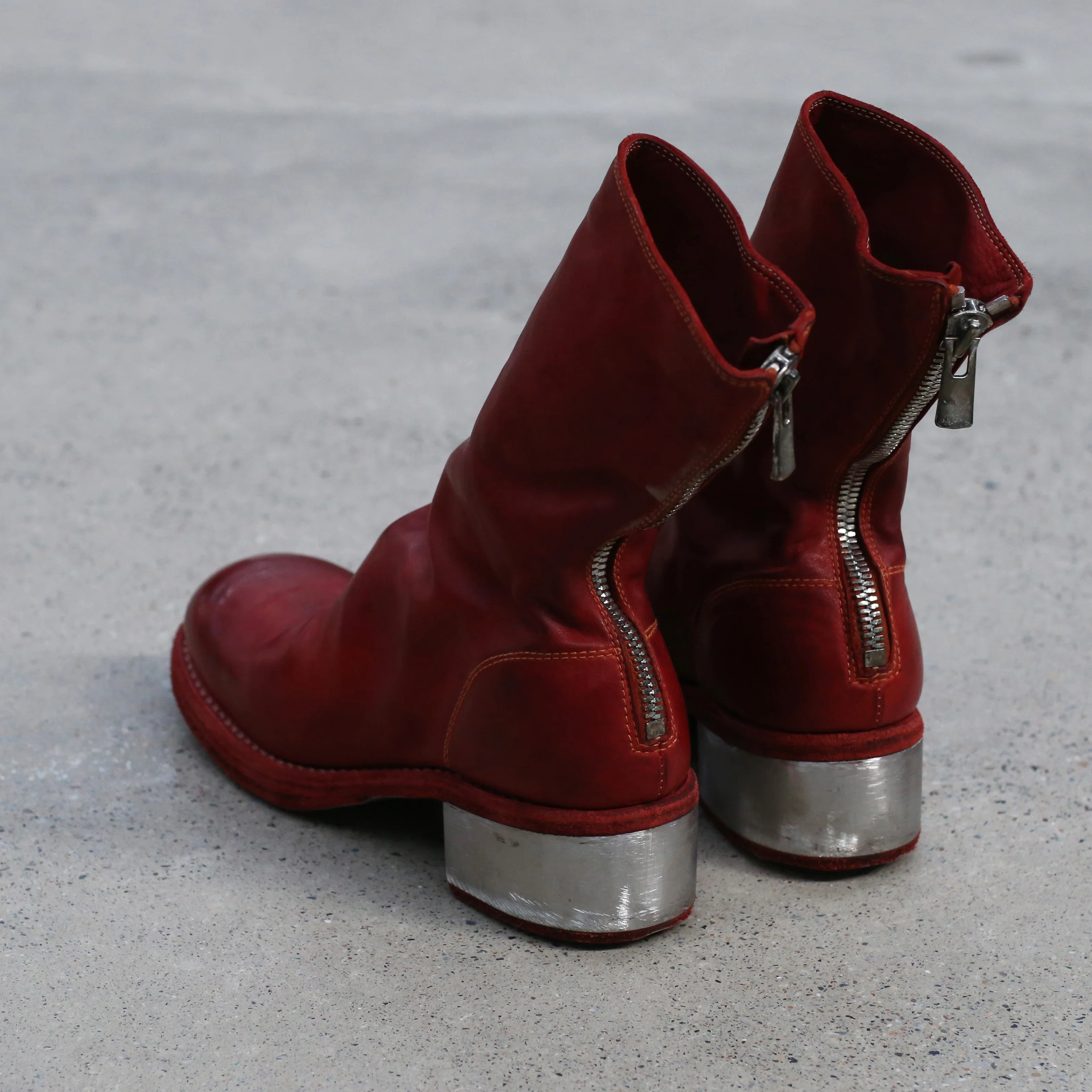 Guidi 788ZI series soft horse leather back zipper mid-tube metal heel boots Italy GD-788ZI-HONG red - Image 7