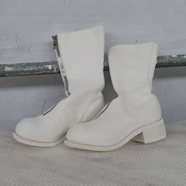 Guidi soft Horse Leather Front Zip high top boots PL9 white
