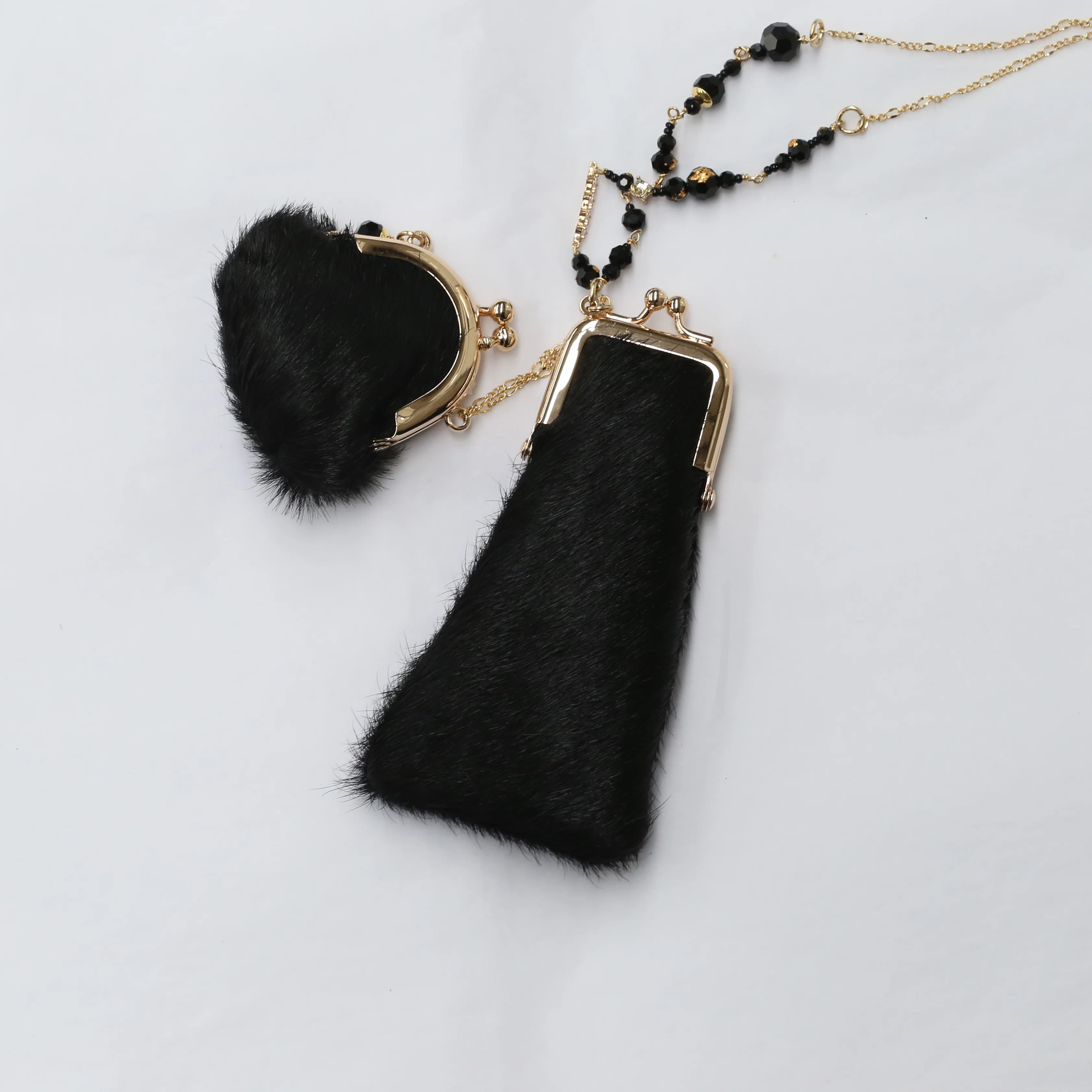 Hanying HY-FG04 horsehair twin crossbody mini bag/brass gold-plated chain - Image 2
