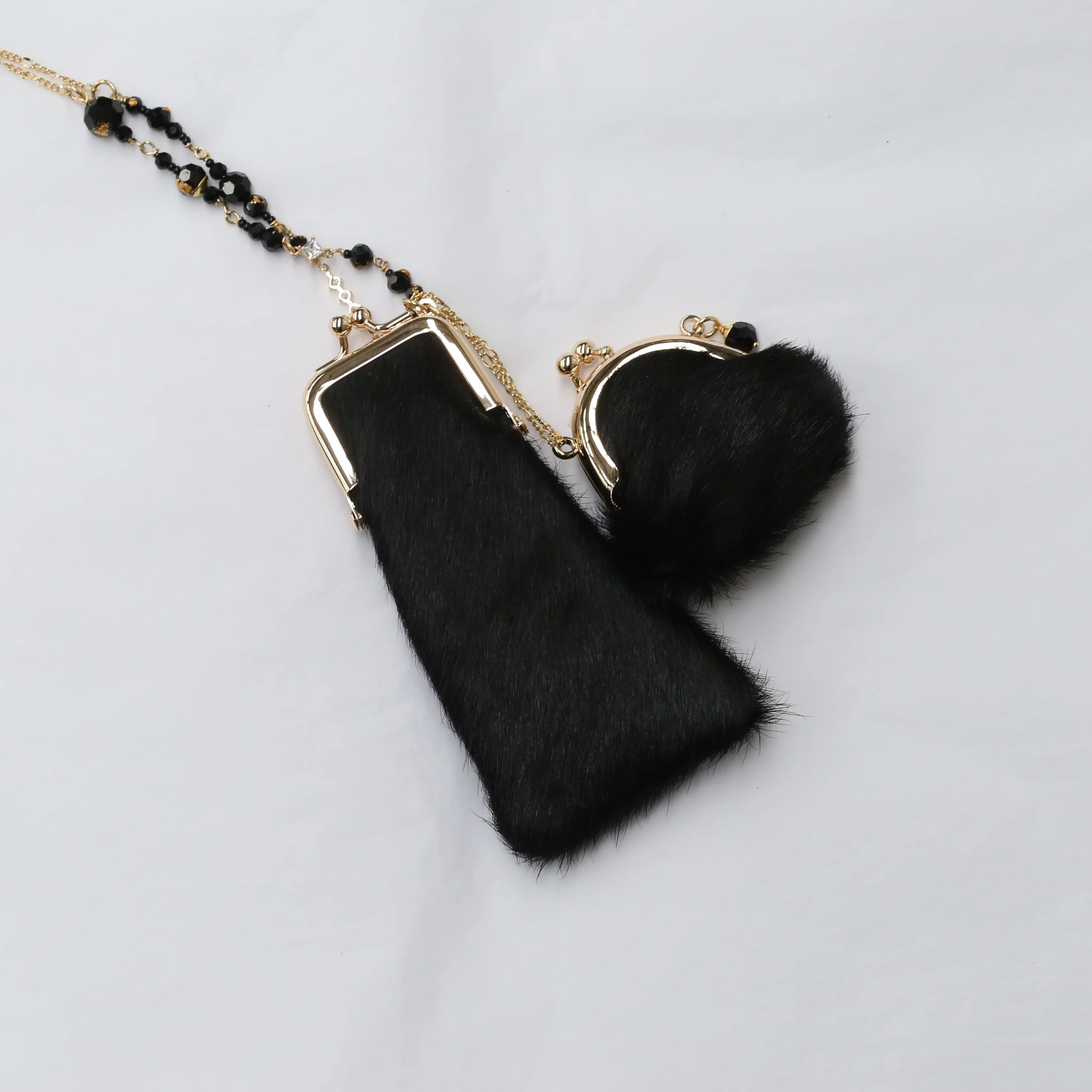 Hanying HY-FG04 horsehair twin crossbody mini bag/brass gold-plated chain - Image 3